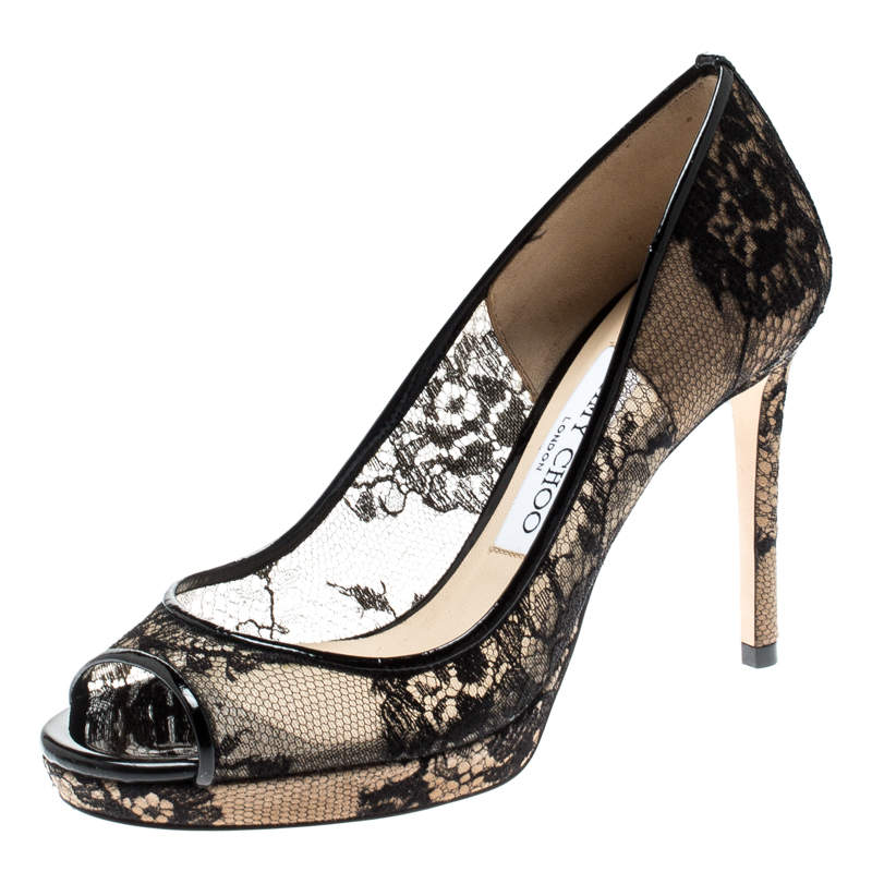 Jimmy Choo Luna Lace Peep Toe Pumps 37