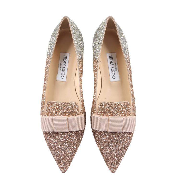 Jimmy Choo Glitter Gala Point Toe Ballerina Flats 37
