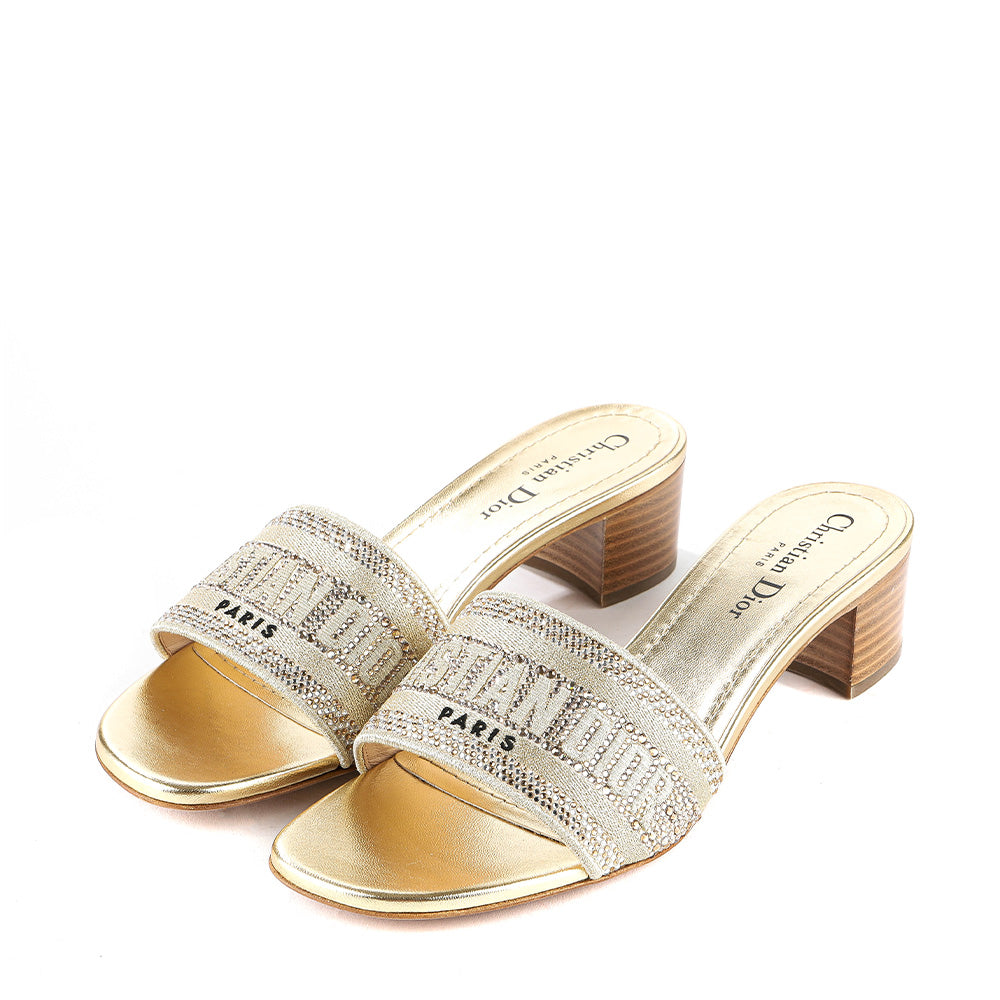 Dior Dway Cotton Strass Embroidered Slide Sandals 36
