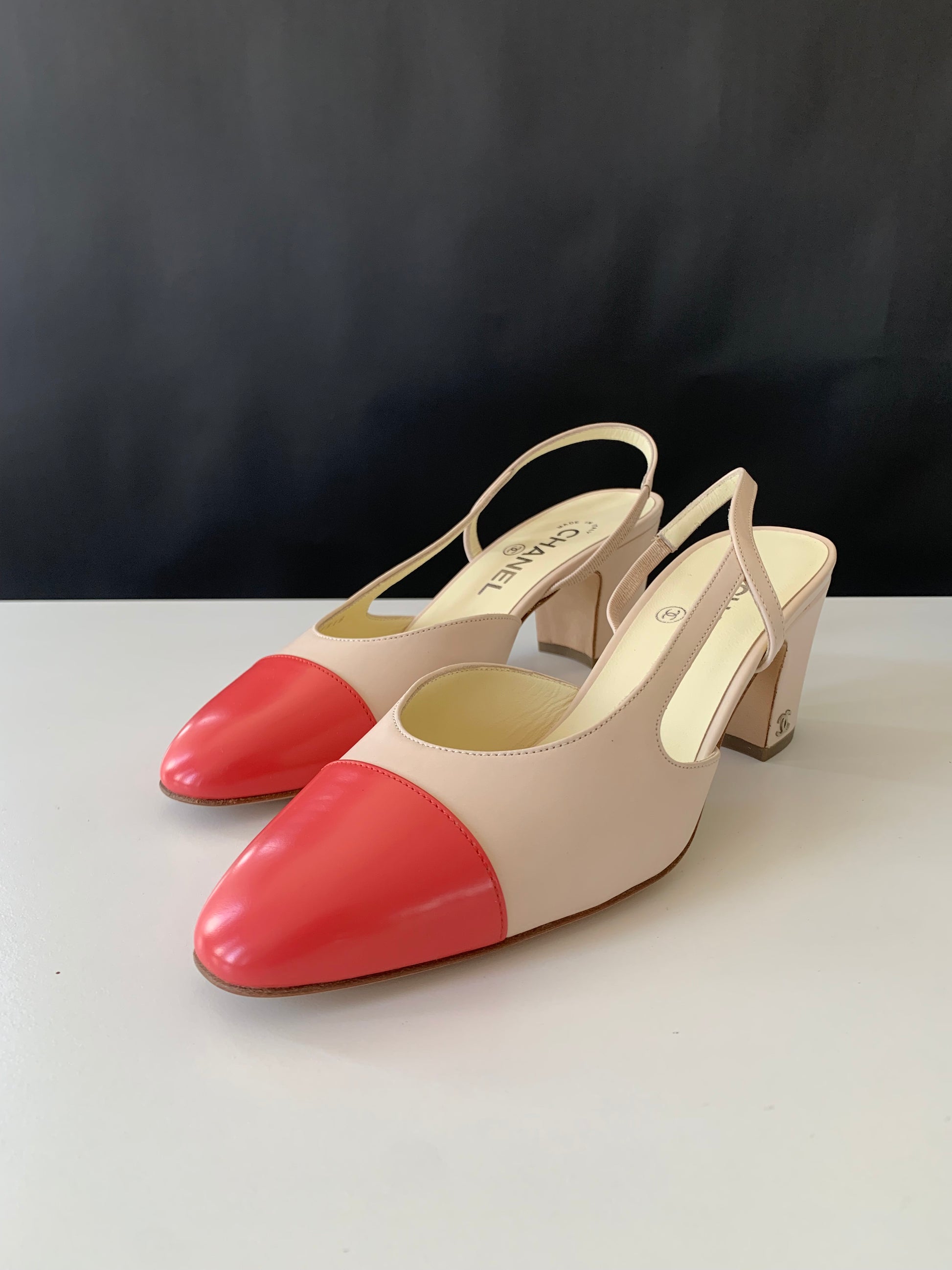 Chanel Cap Toe Slingback Pumps 38