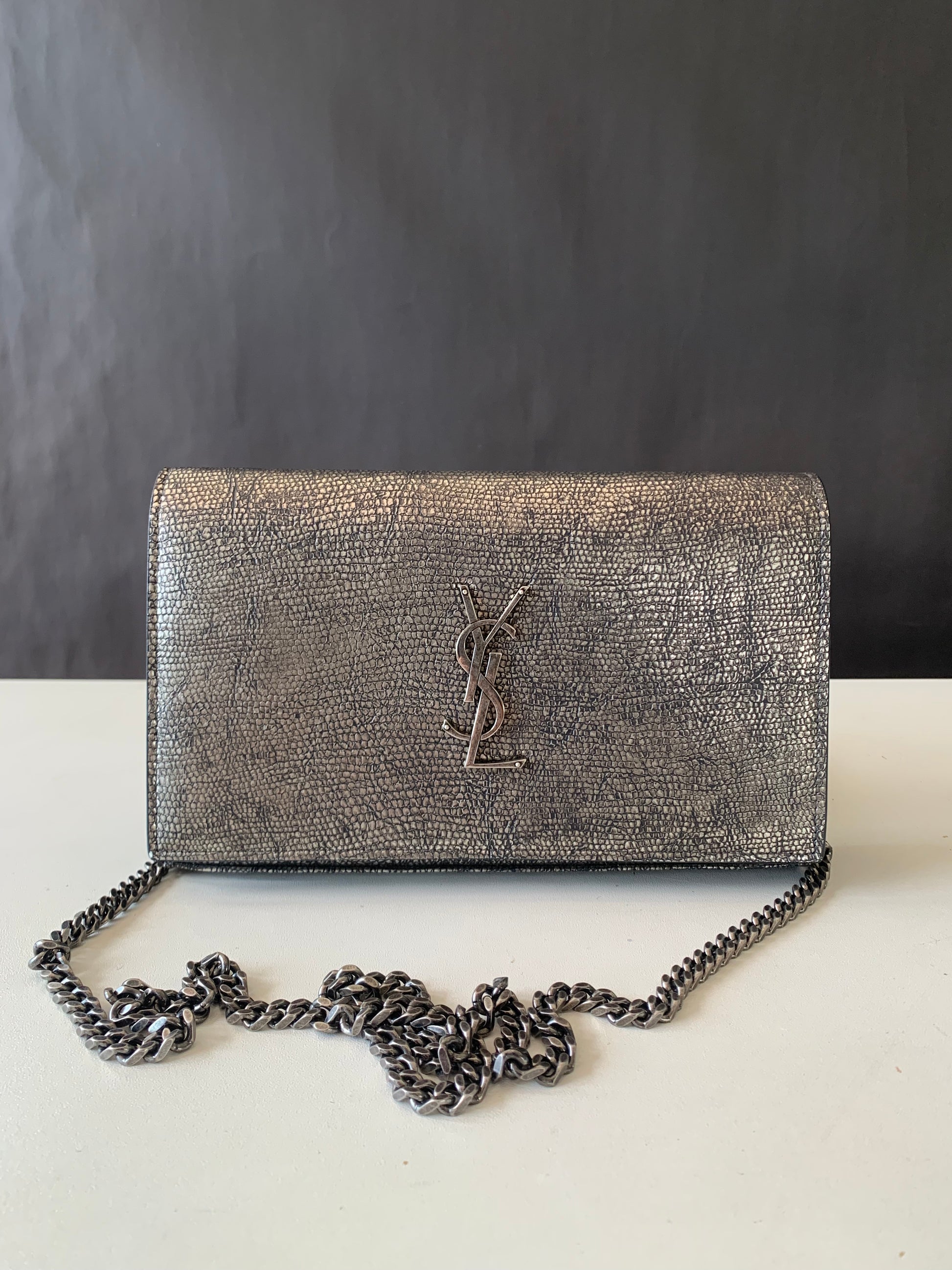 Saint Laurent Kate Wallet on Chain Metallic