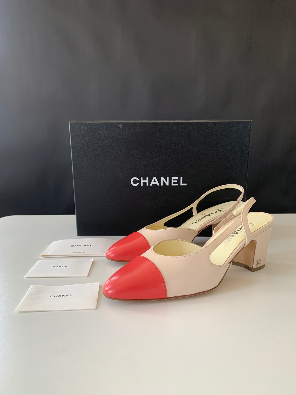 Chanel Cap Toe Slingback Pumps 38