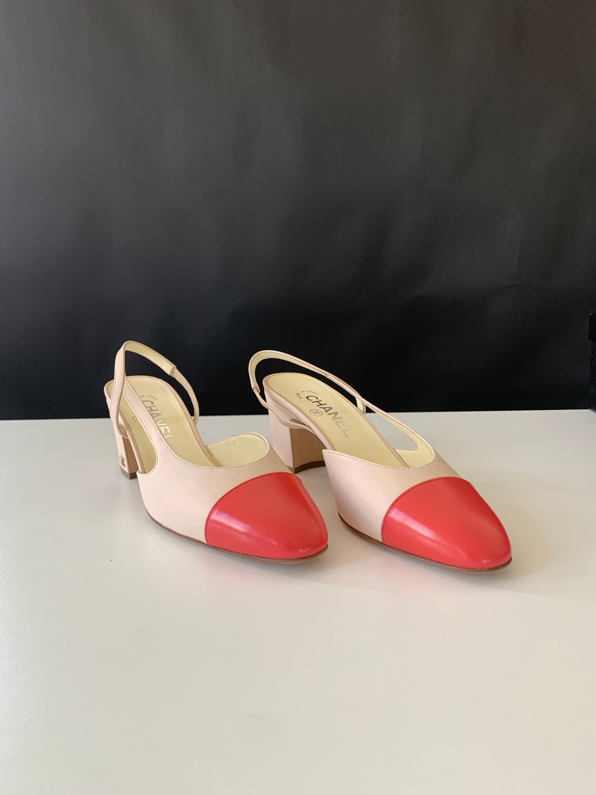 Chanel Cap Toe Slingback Pumps 38