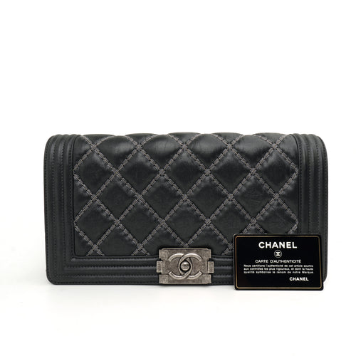 Chanel Boy Clutch with Chain Embellished Double Stitched Gray