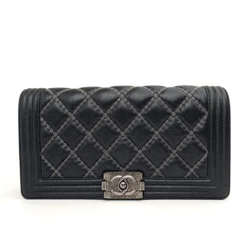 Chanel Boy Clutch with Chain Embellished Double Stitched Gray