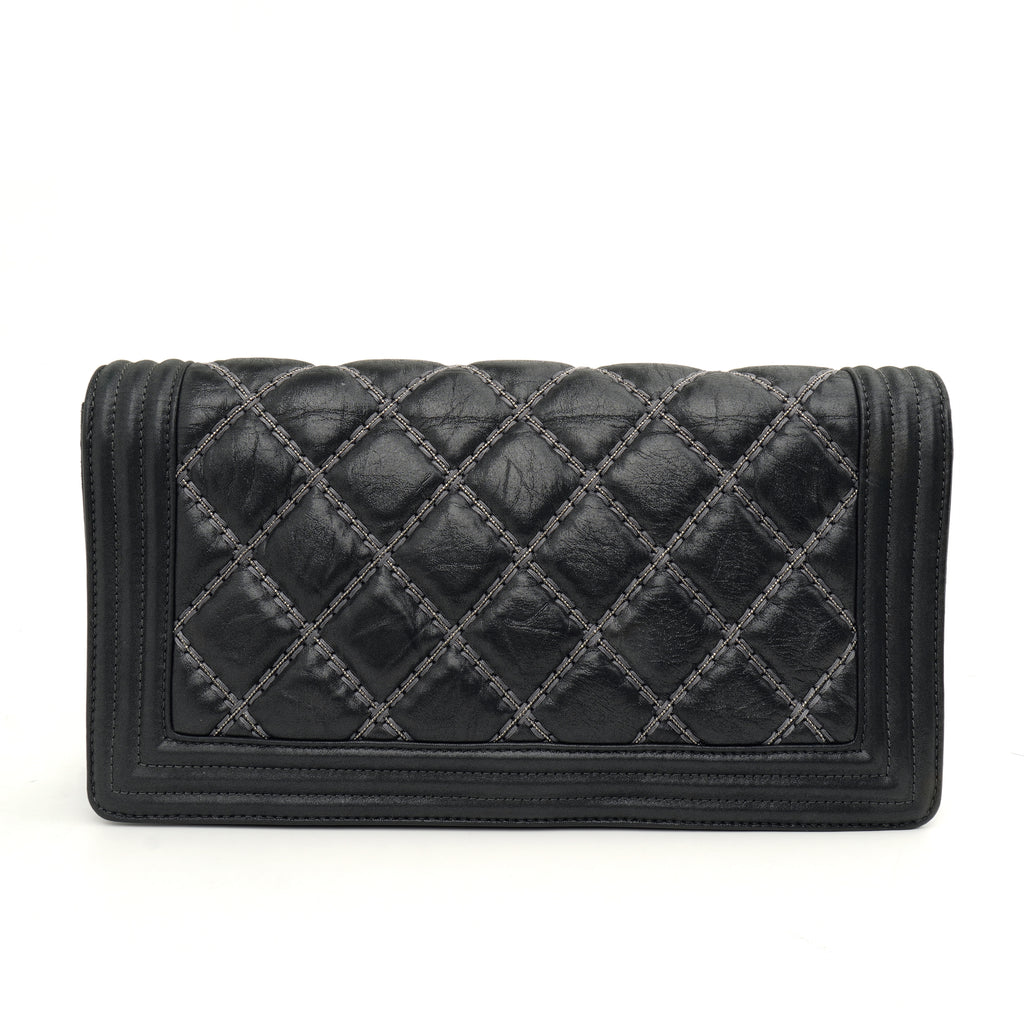 Chanel Boy Clutch with Chain Embellished Double Stitched Gray