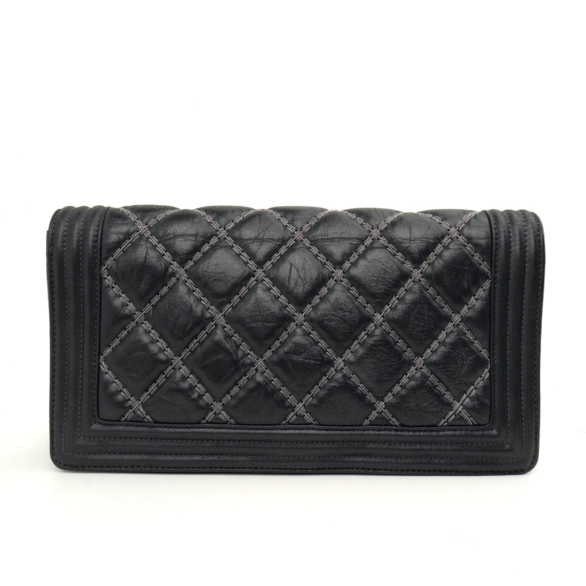 Chanel Boy Clutch with Chain Embellished Double Stitched Gray