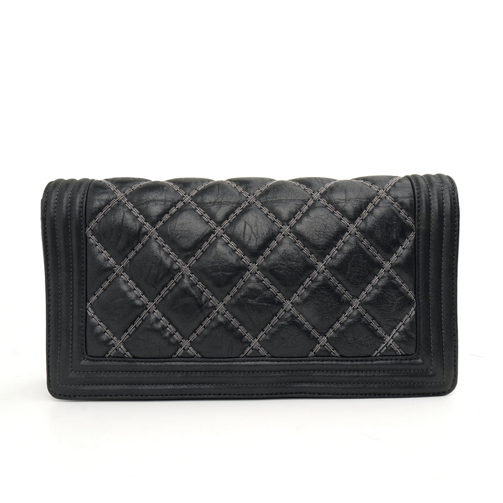 Chanel Boy Clutch with Chain Embellished Double Stitched Gray