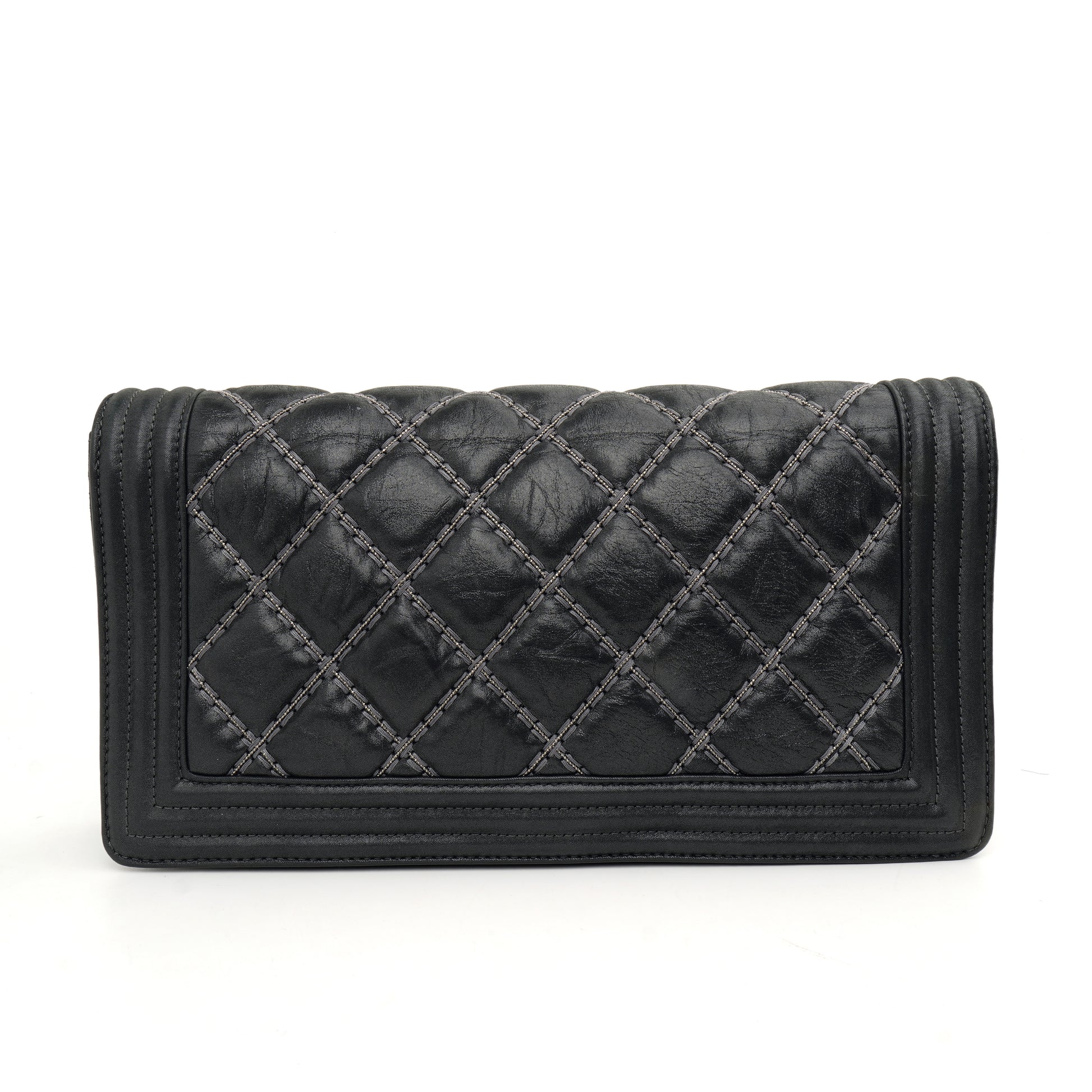 Chanel Boy Clutch with Chain Embellished Double Stitched Gray