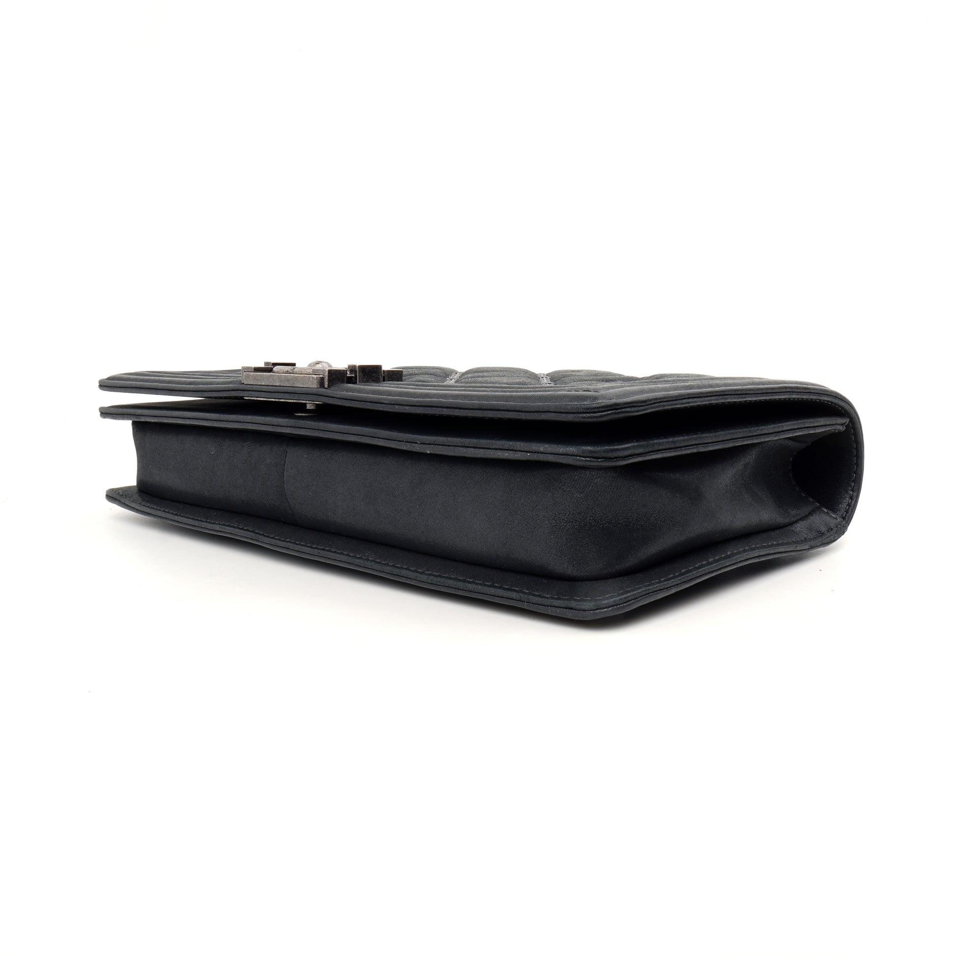 Chanel Boy Clutch with Chain Embellished Double Stitched Gray