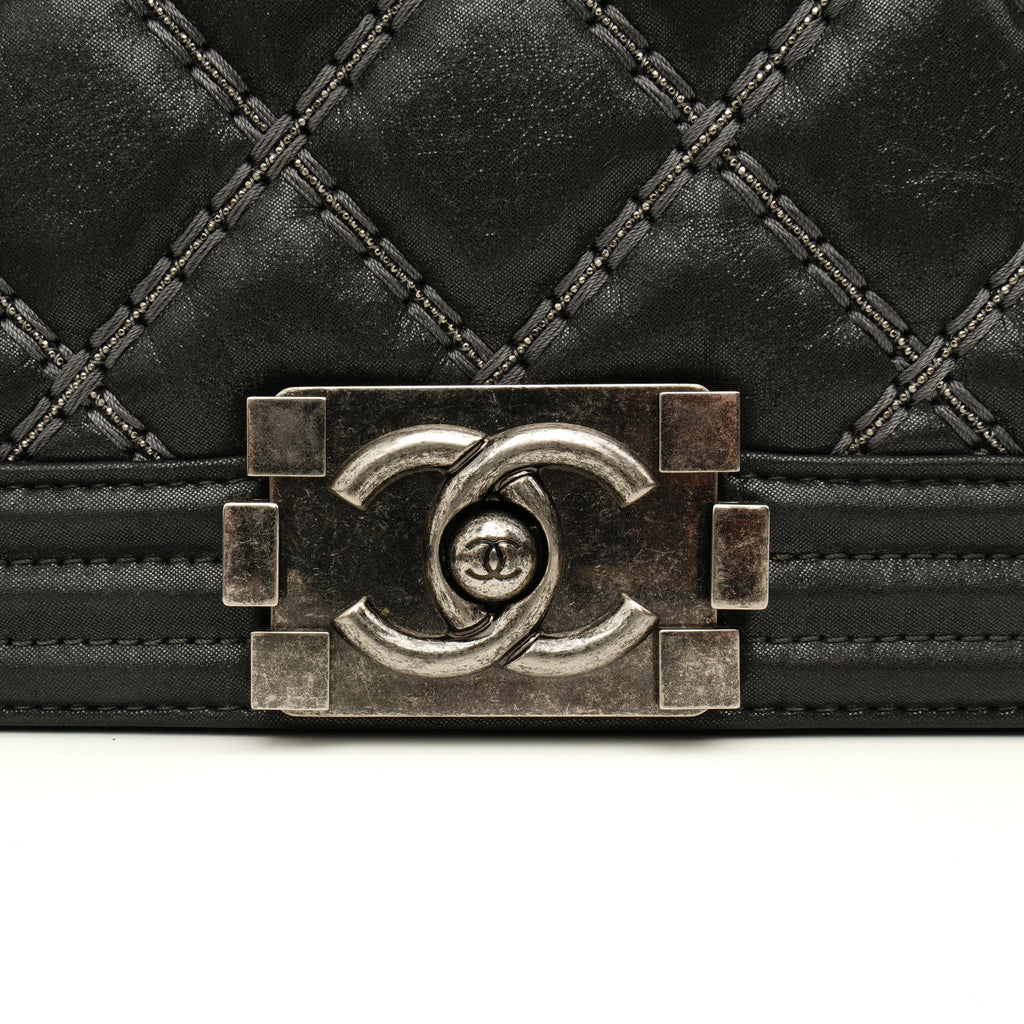 Chanel Boy Clutch with Chain Embellished Double Stitched Gray
