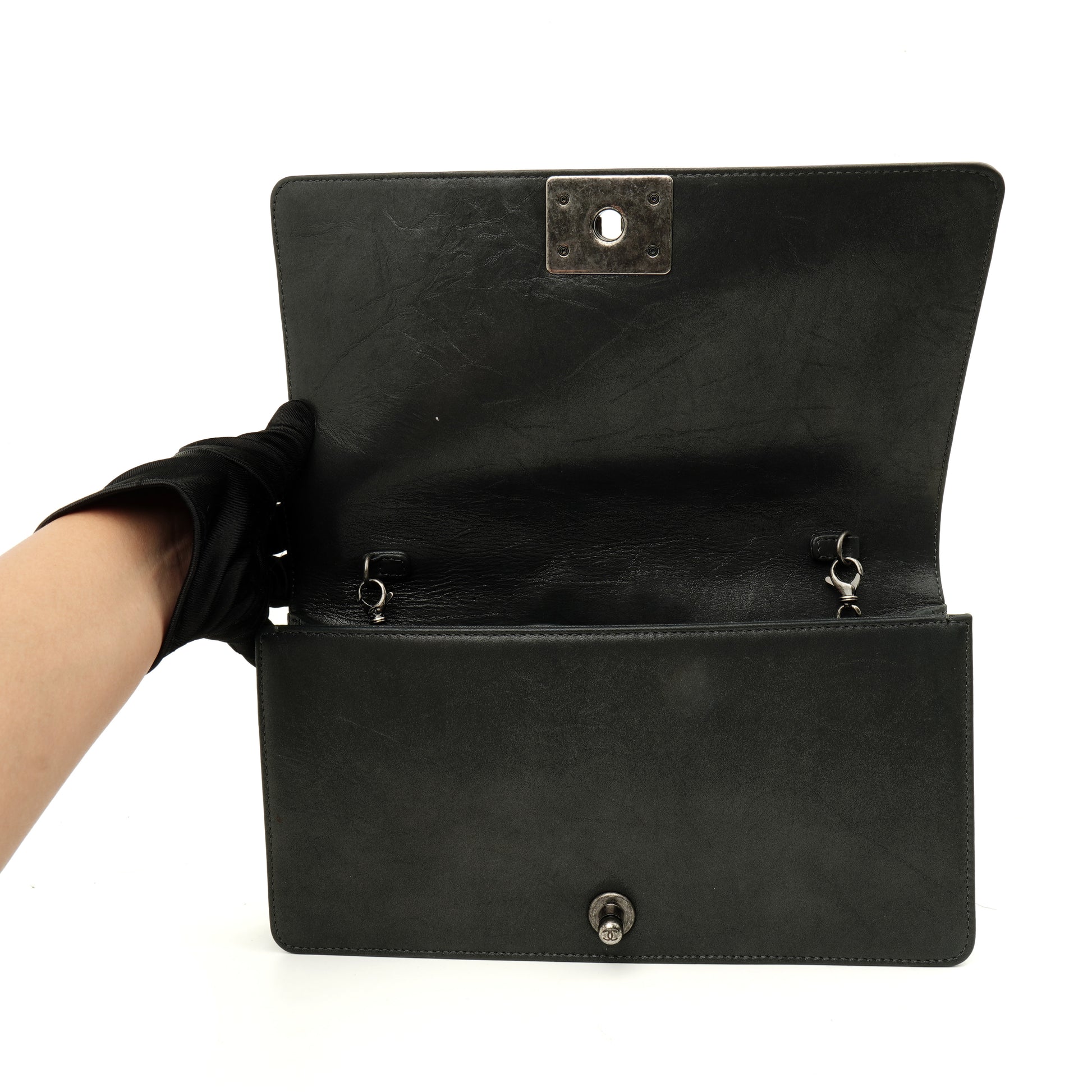 Chanel Boy Clutch with Chain Embellished Double Stitched Gray