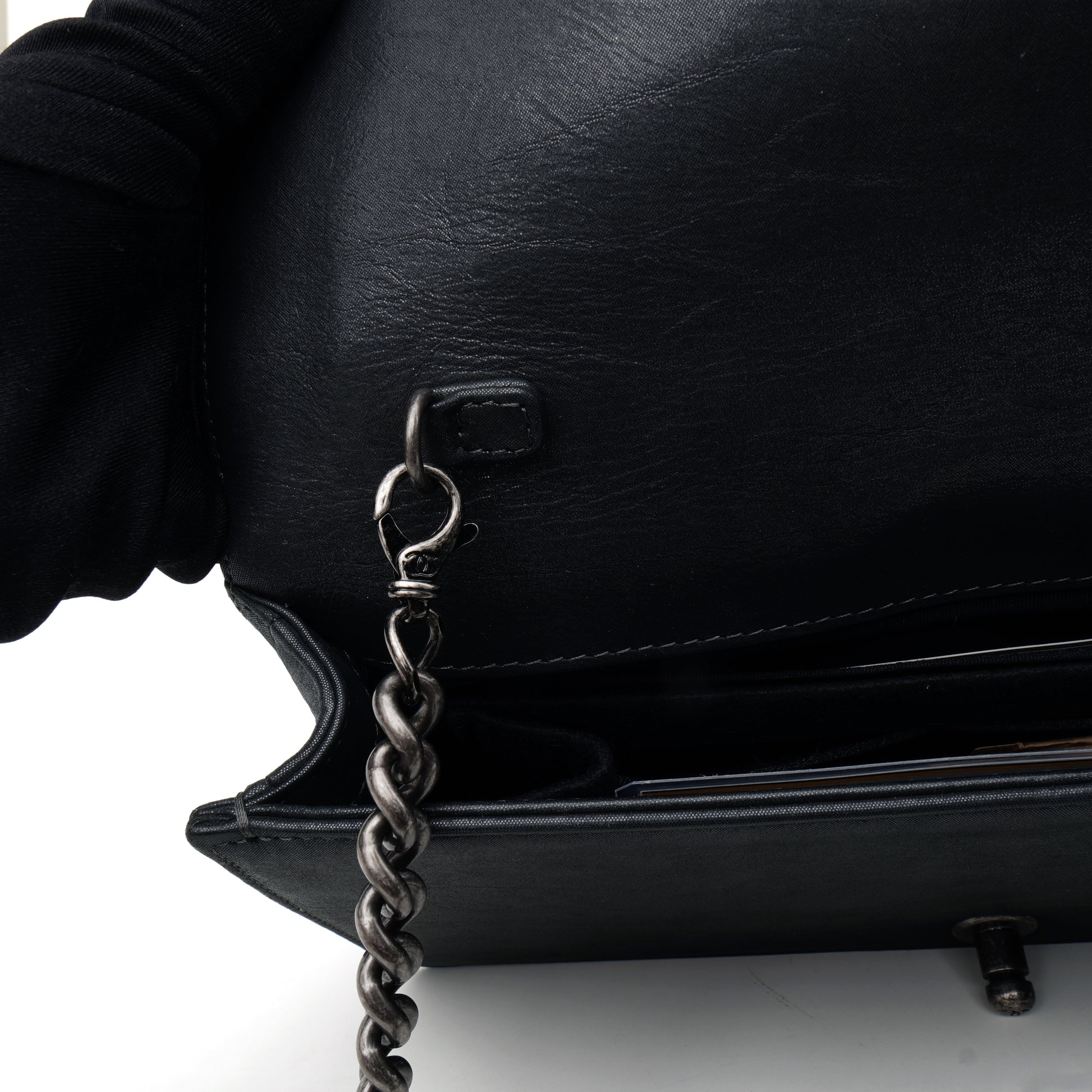 Chanel Boy Clutch with Chain Embellished Double Stitched Gray