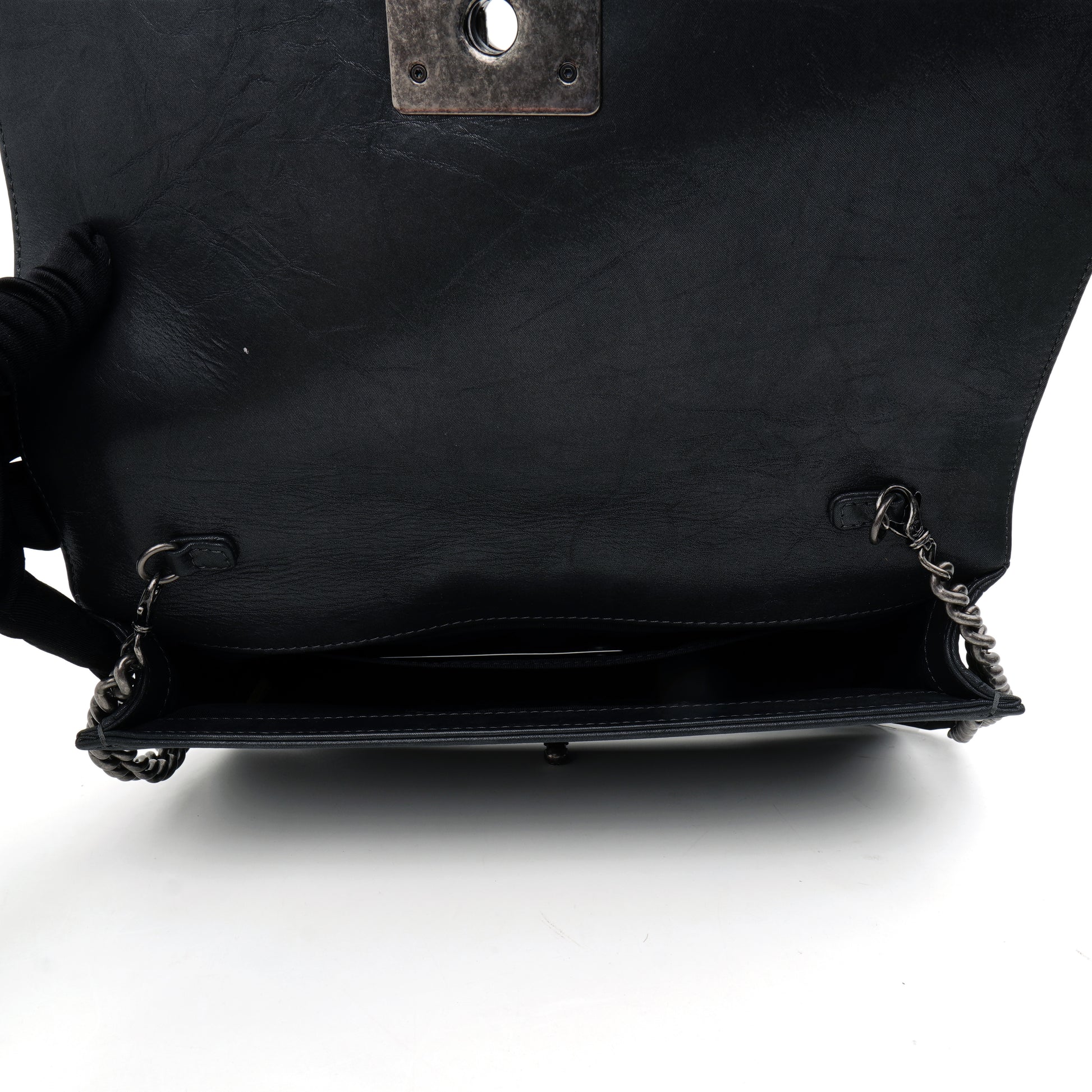 Chanel Boy Clutch with Chain Embellished Double Stitched Gray