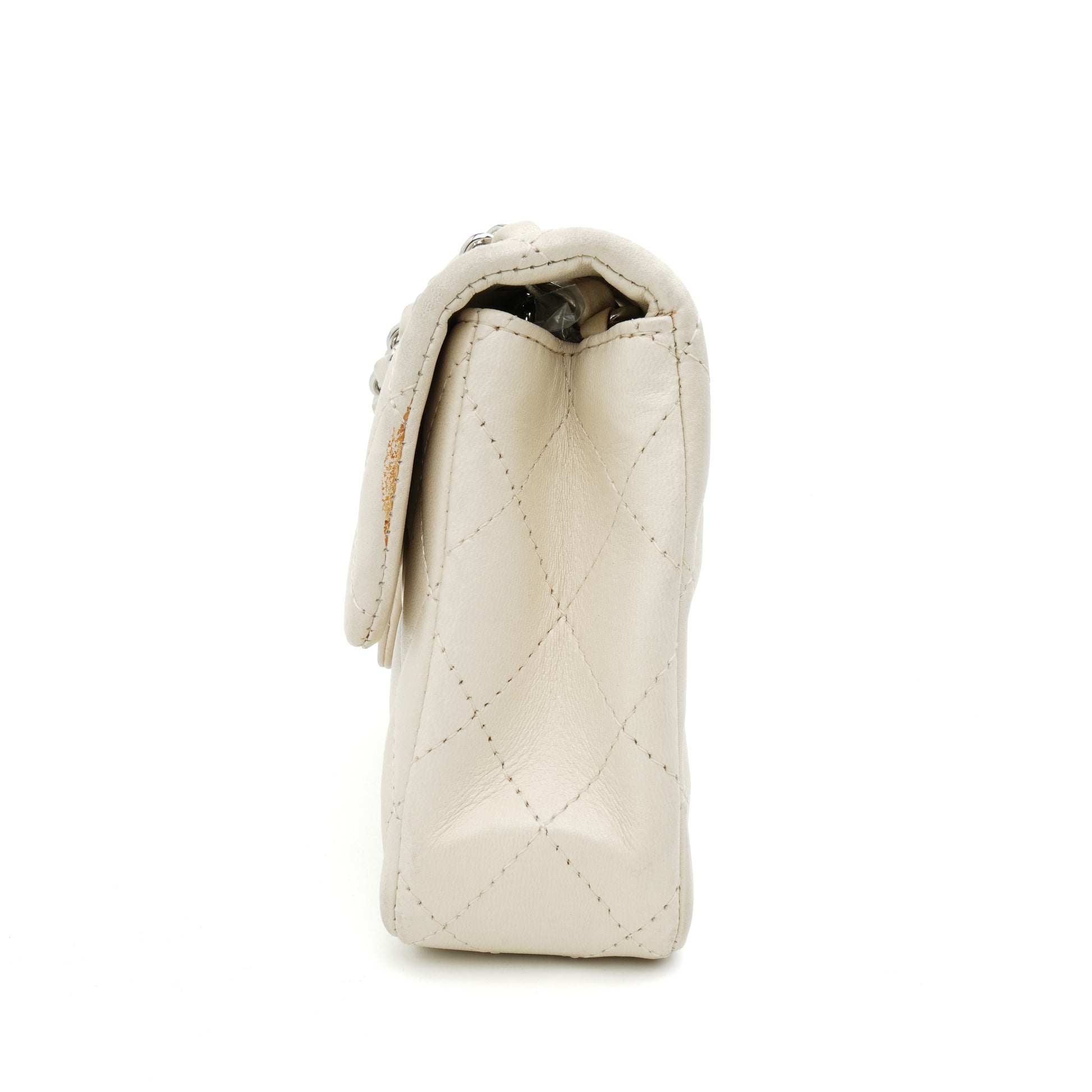 Chanel East West Single Flap Lambskin Off White SHW