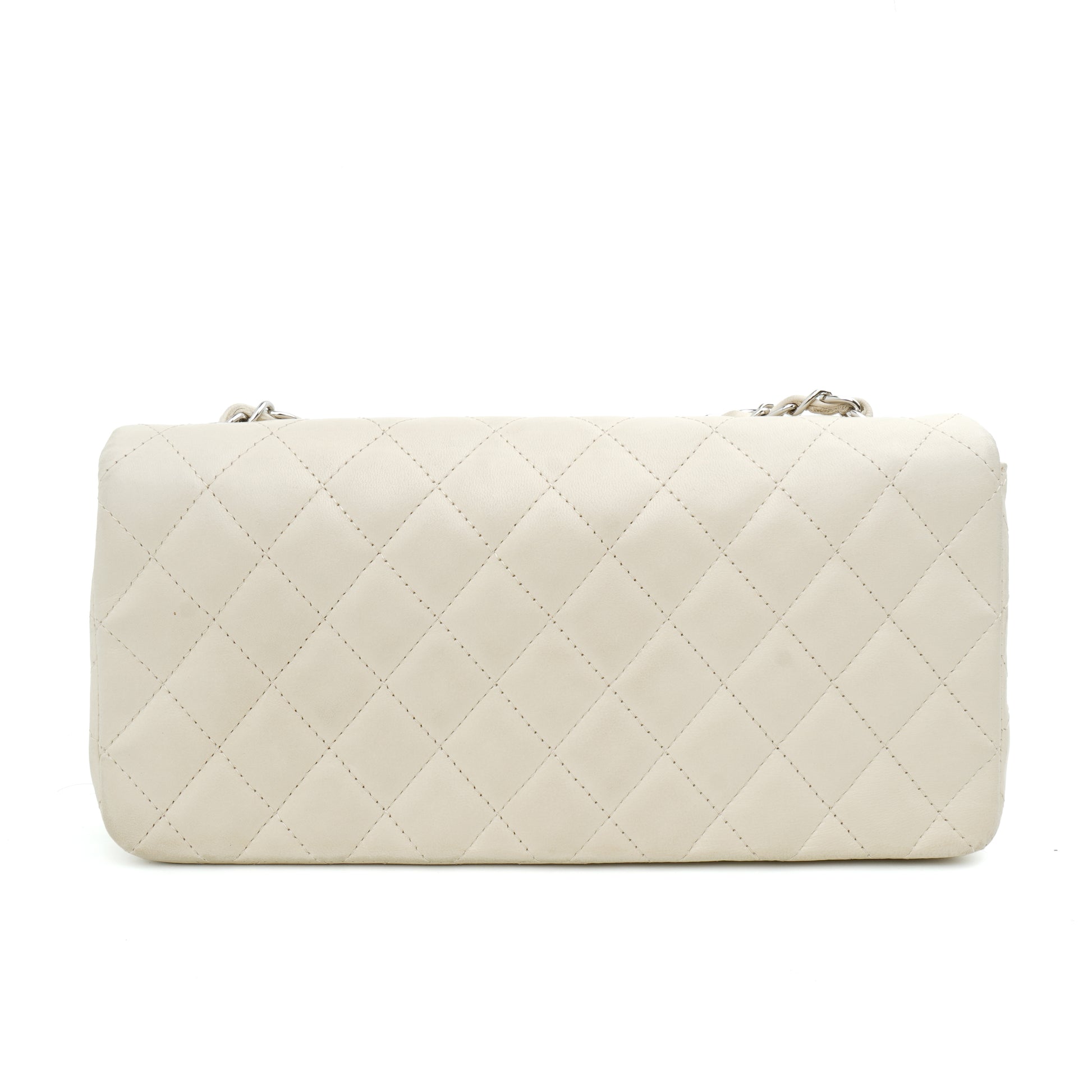 Chanel East West Single Flap Lambskin Off White SHW