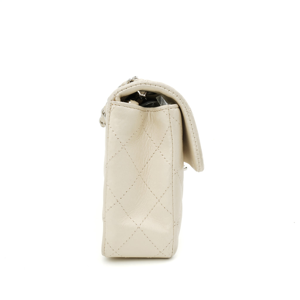 Chanel East West Single Flap Lambskin Off White SHW