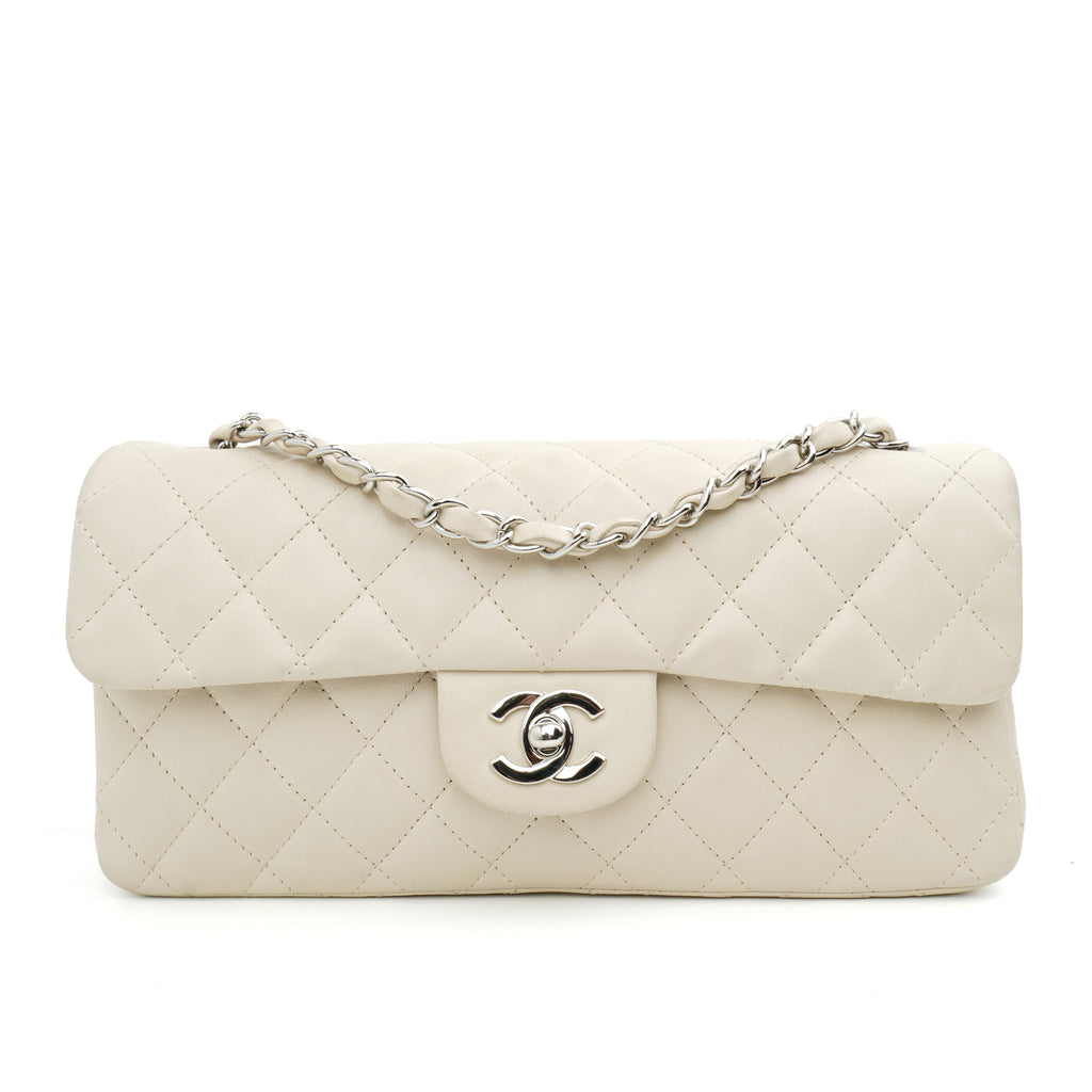 Chanel East West Single Flap Lambskin Off White SHW