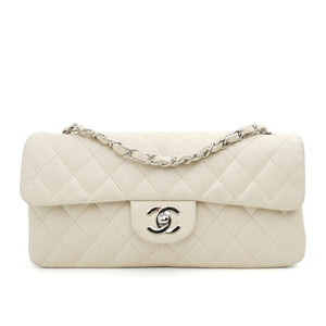 Chanel East West Single Flap Lambskin Off White SHW