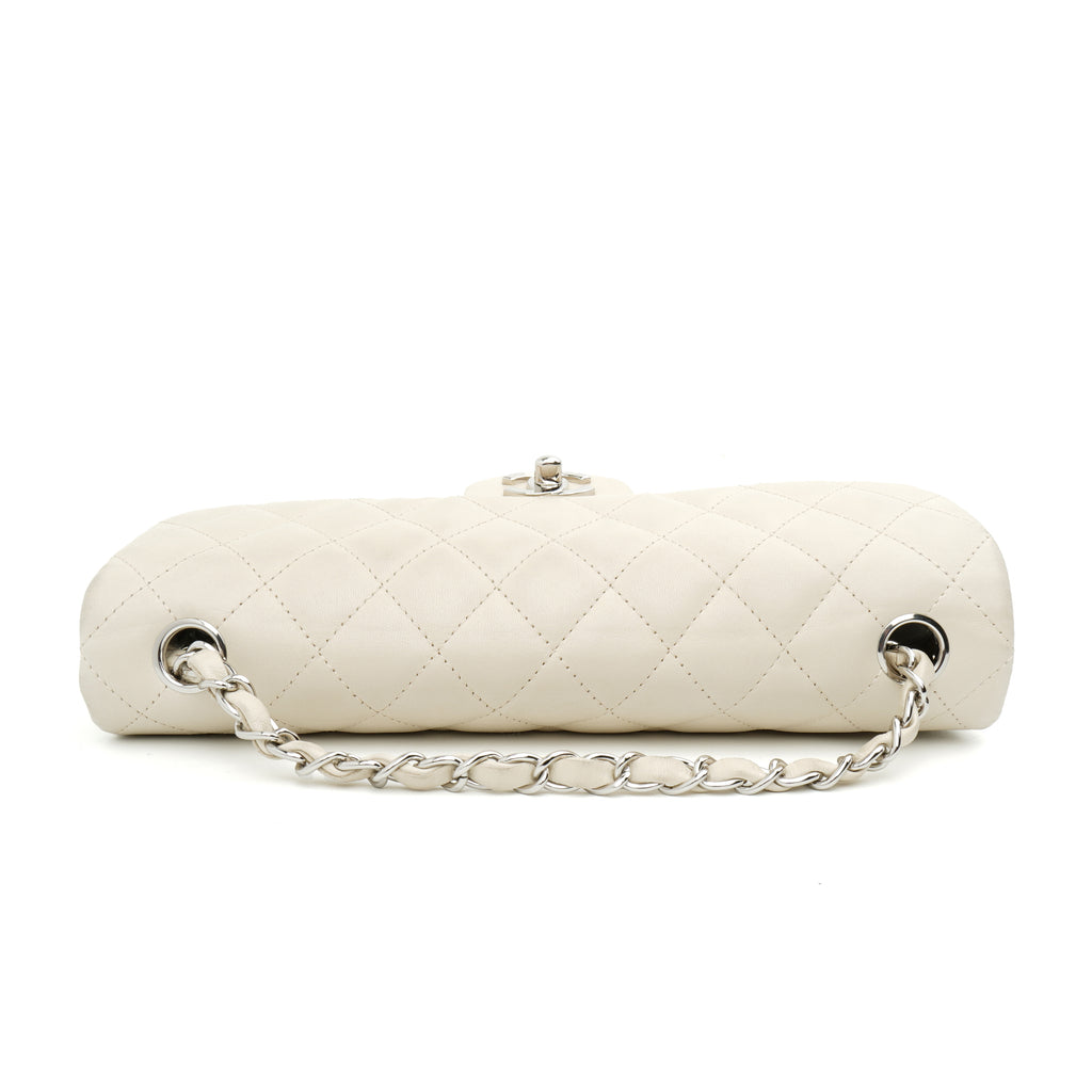 Chanel East West Single Flap Lambskin Off White SHW