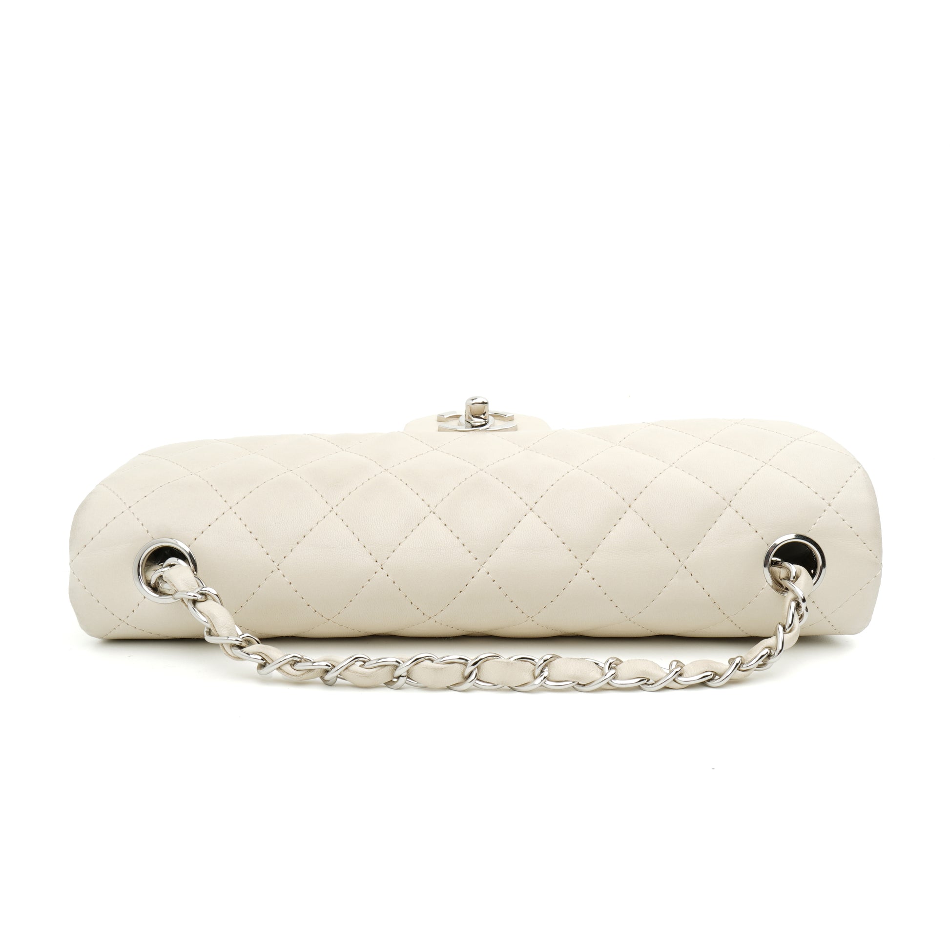Chanel East West Single Flap Lambskin Off White SHW