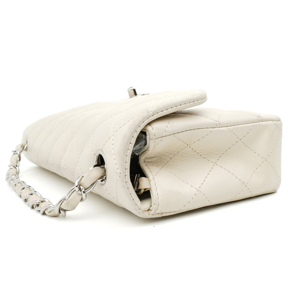 Chanel East West Single Flap Lambskin Off White SHW