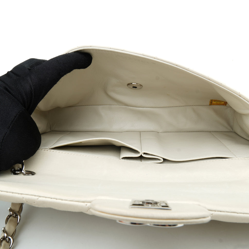 Chanel East West Single Flap Lambskin Off White SHW