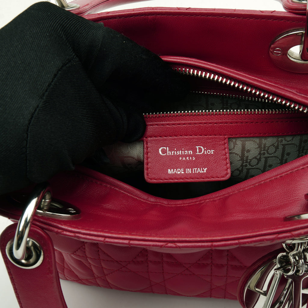 Dior Lady Dior Medium Lambskin Fuchsia Pink SHW