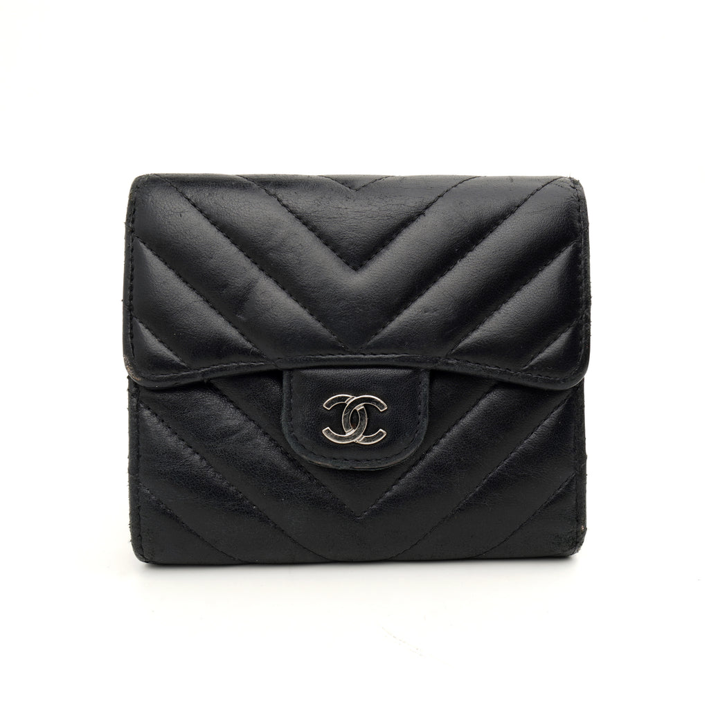 Chanel Trifold Chevron Wallet Black SHW