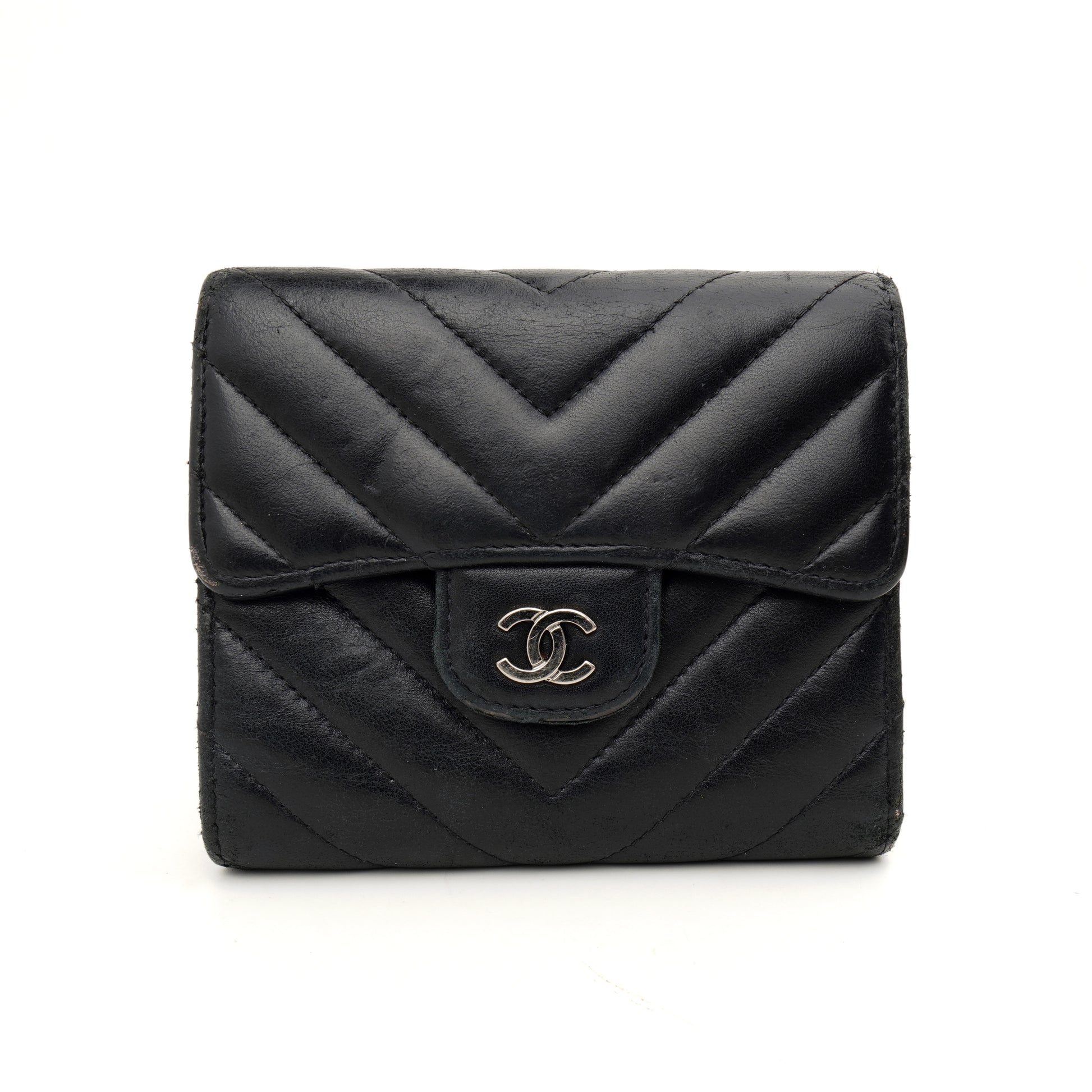 Chanel Trifold Chevron Wallet Black SHW