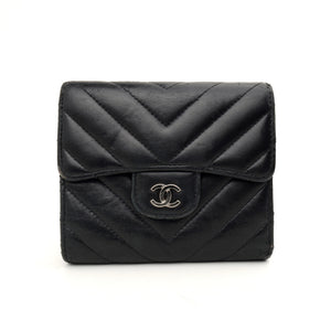 Chanel Trifold Chevron Wallet Black SHW