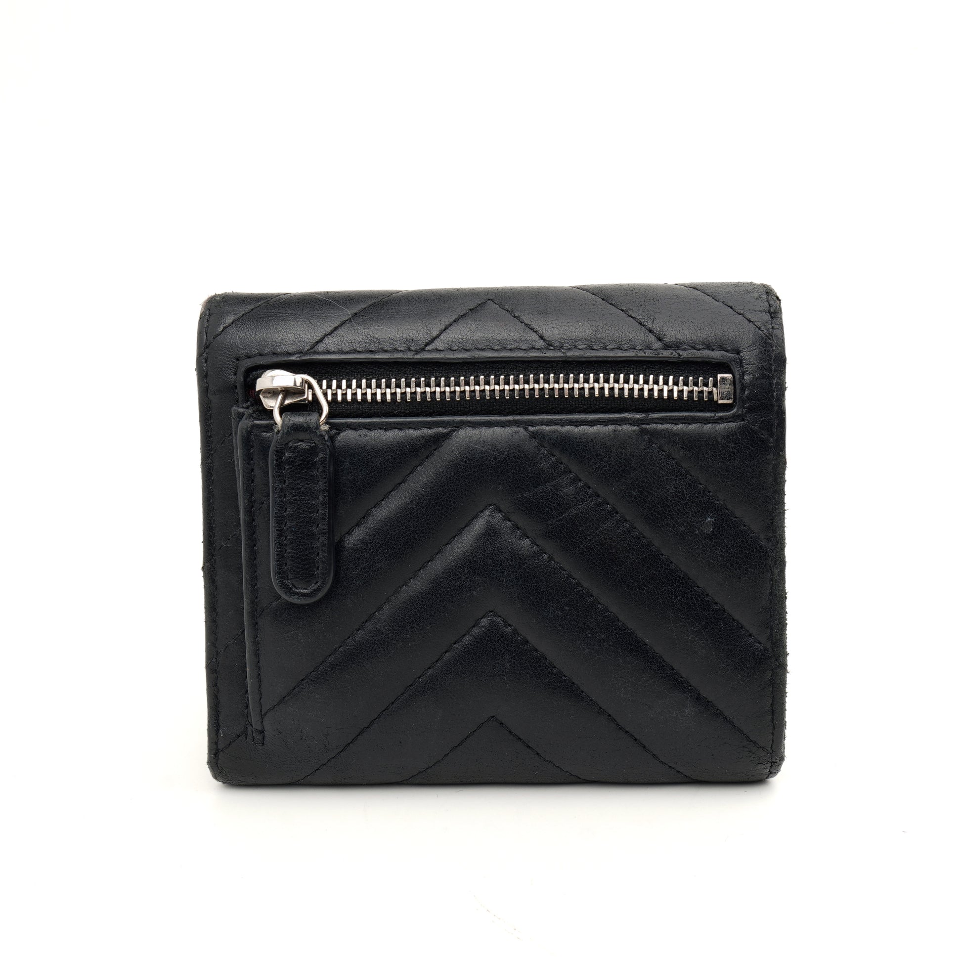 Chanel Trifold Chevron Wallet Black SHW