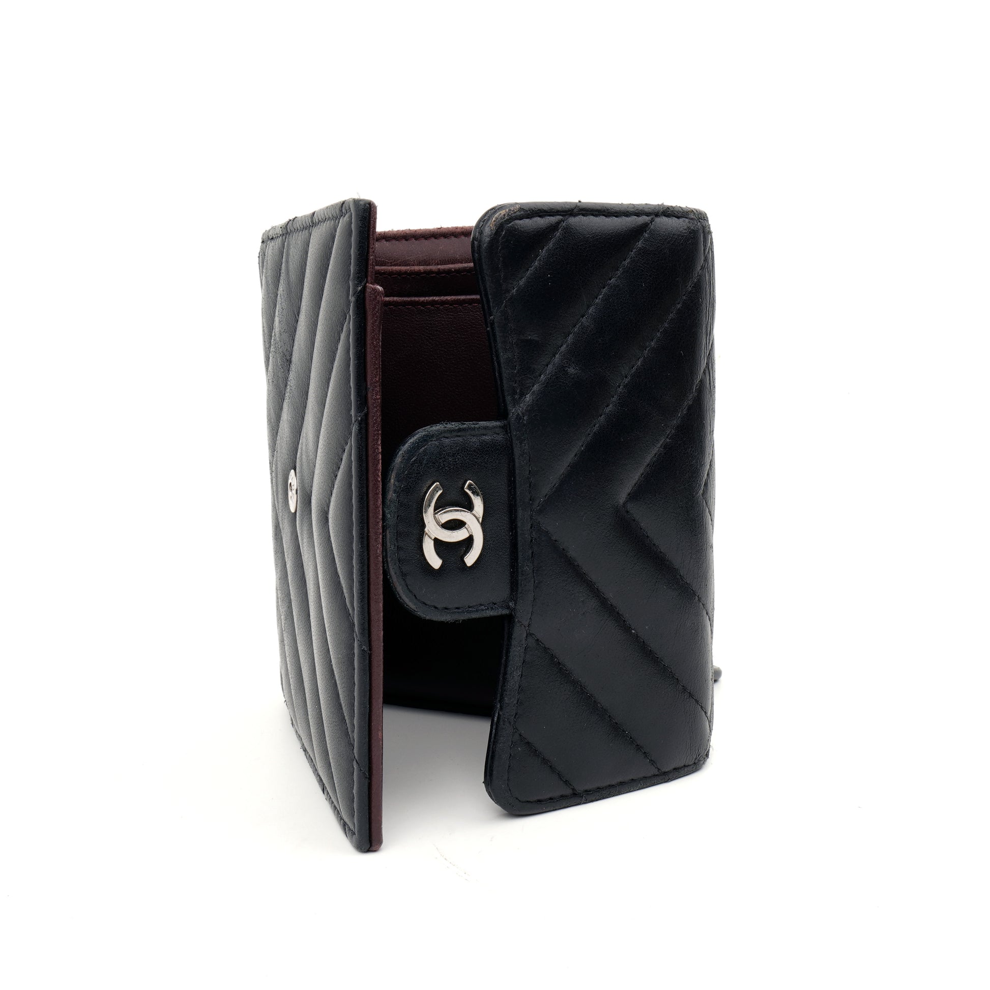 Chanel Trifold Chevron Wallet Black SHW