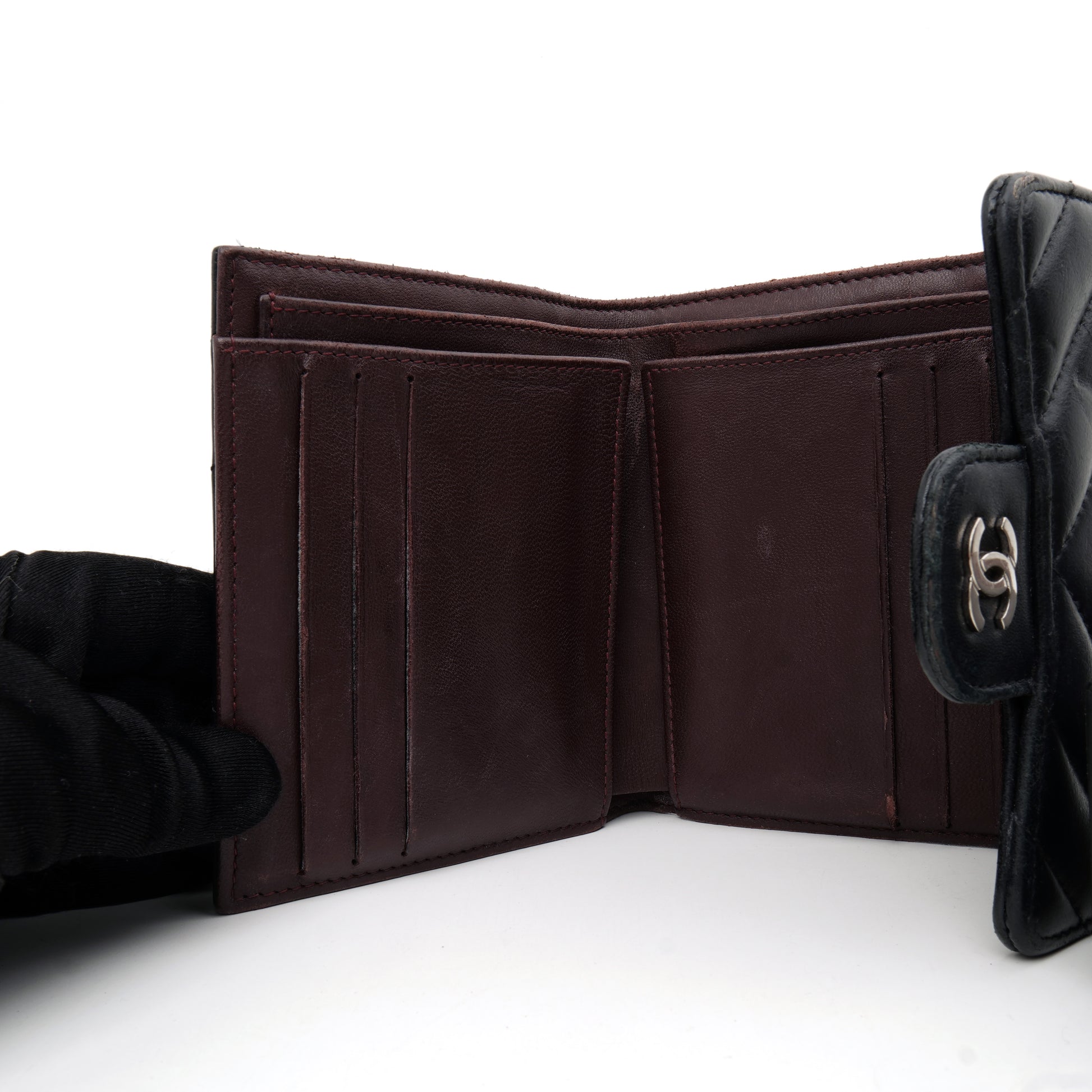 Chanel Trifold Chevron Wallet Black SHW