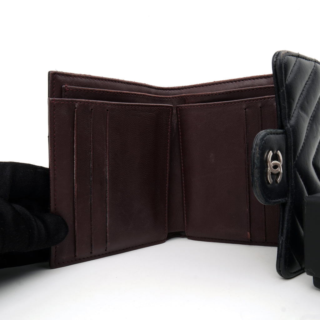 Chanel Trifold Chevron Wallet Black SHW