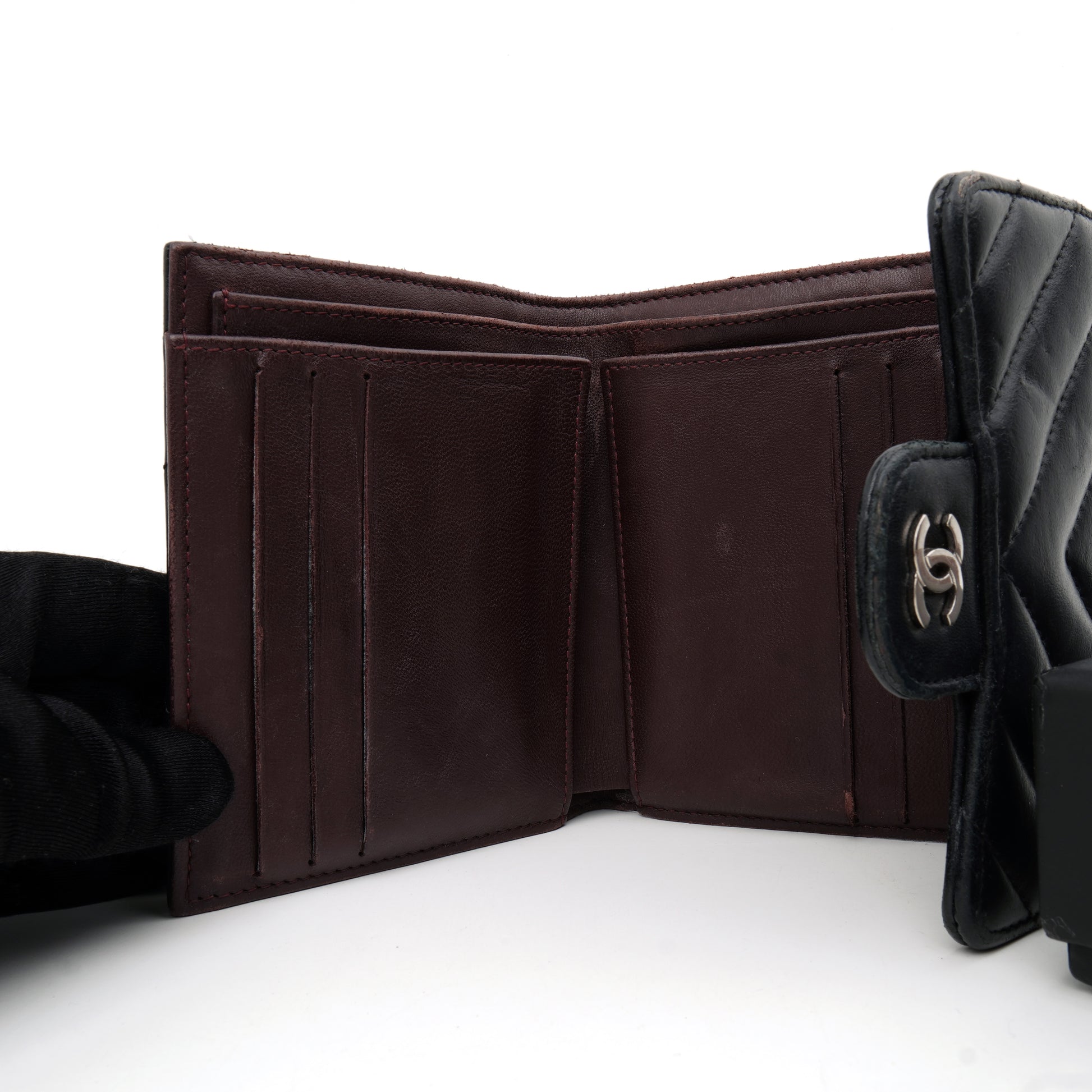Chanel Trifold Chevron Wallet Black SHW
