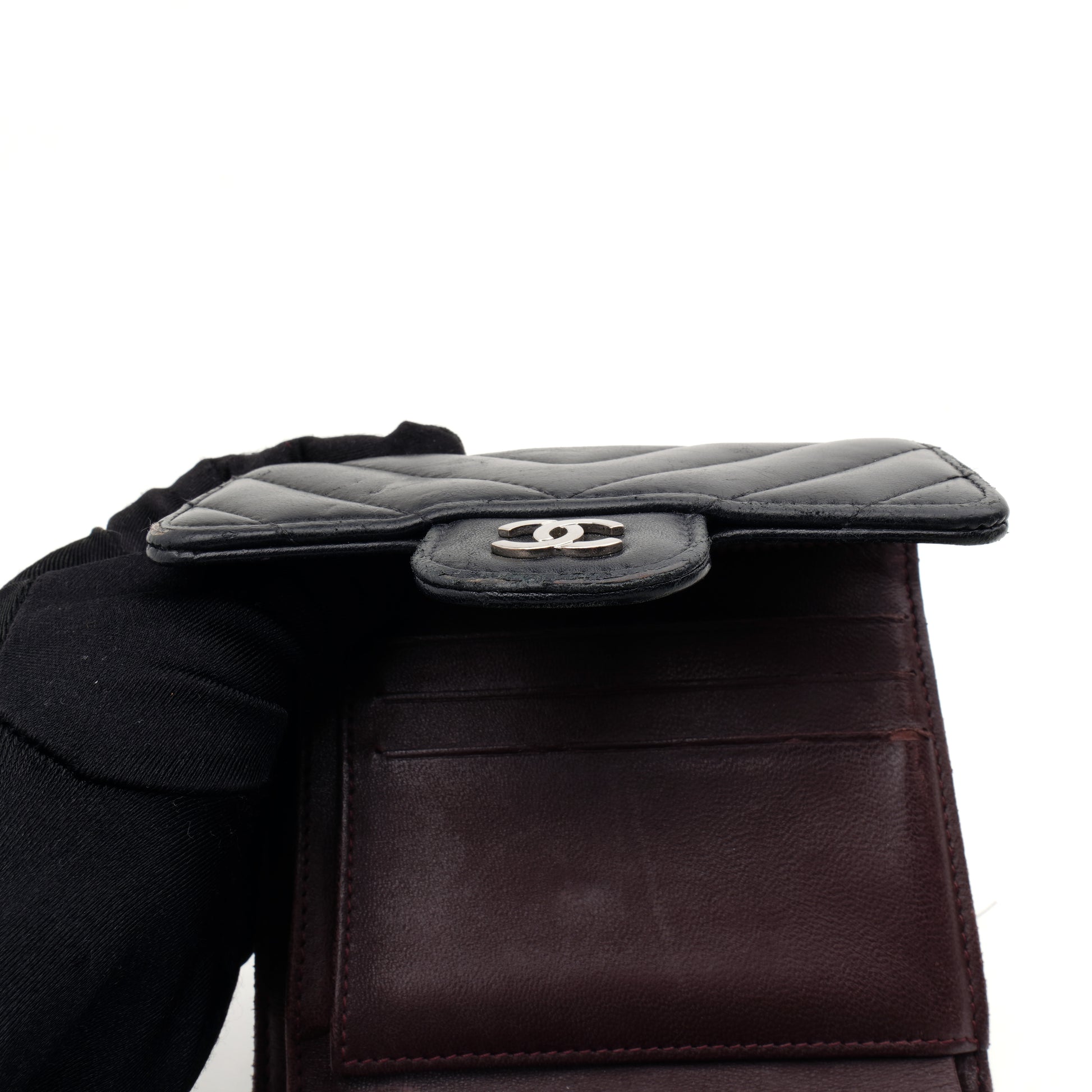 Chanel Trifold Chevron Wallet Black SHW