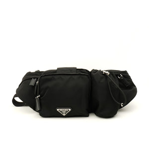 Prada Nylon Metal Triple Pocket Belt Bag Black