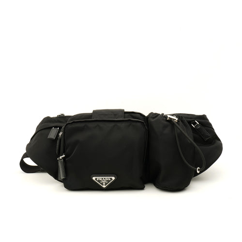 Prada Nylon Metal Triple Pocket Belt Bag Black