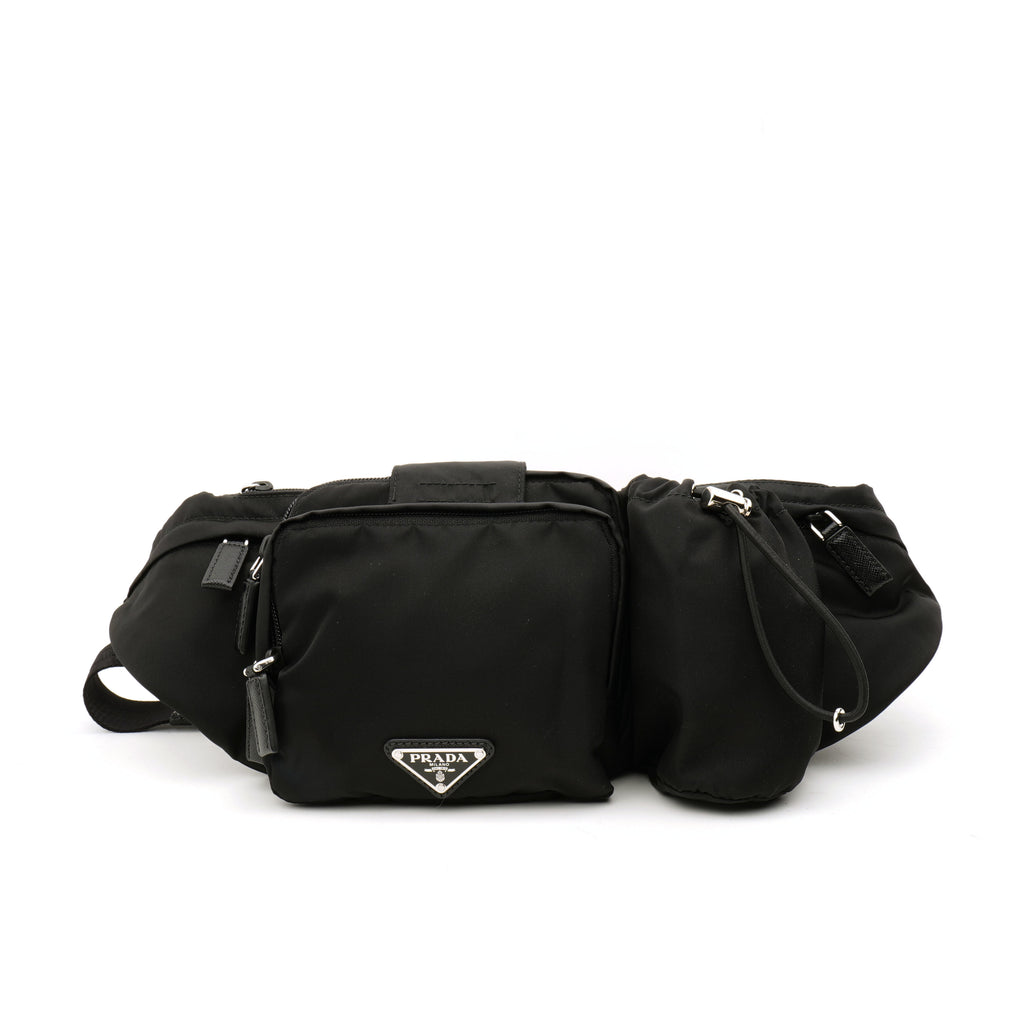 Prada Nylon Metal Triple Pocket Belt Bag Black