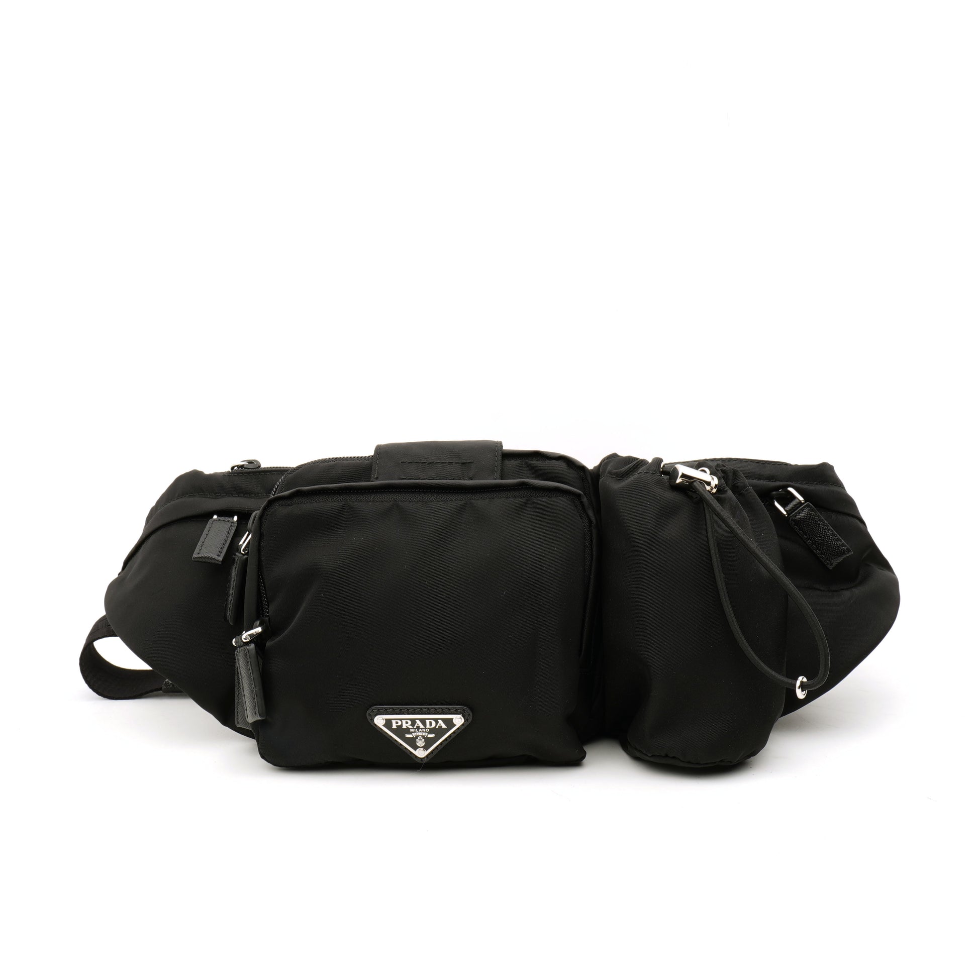 Prada Nylon Metal Triple Pocket Belt Bag Black