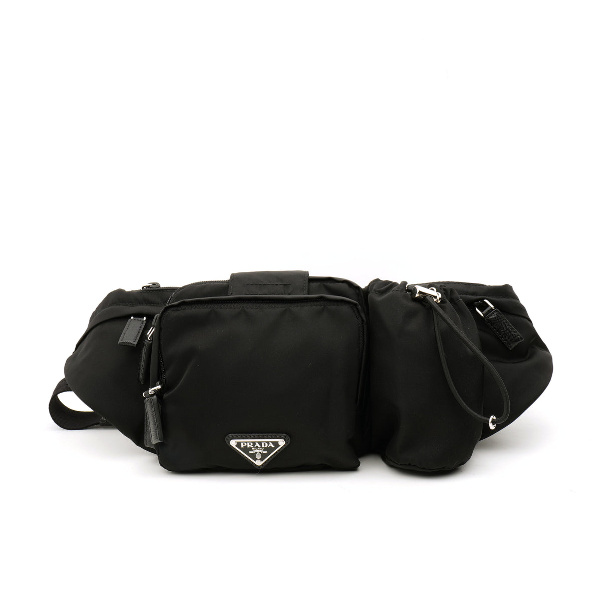 Prada Nylon Metal Triple Pocket Belt Bag Black