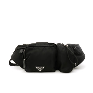 Prada Nylon Metal Triple Pocket Belt Bag Black