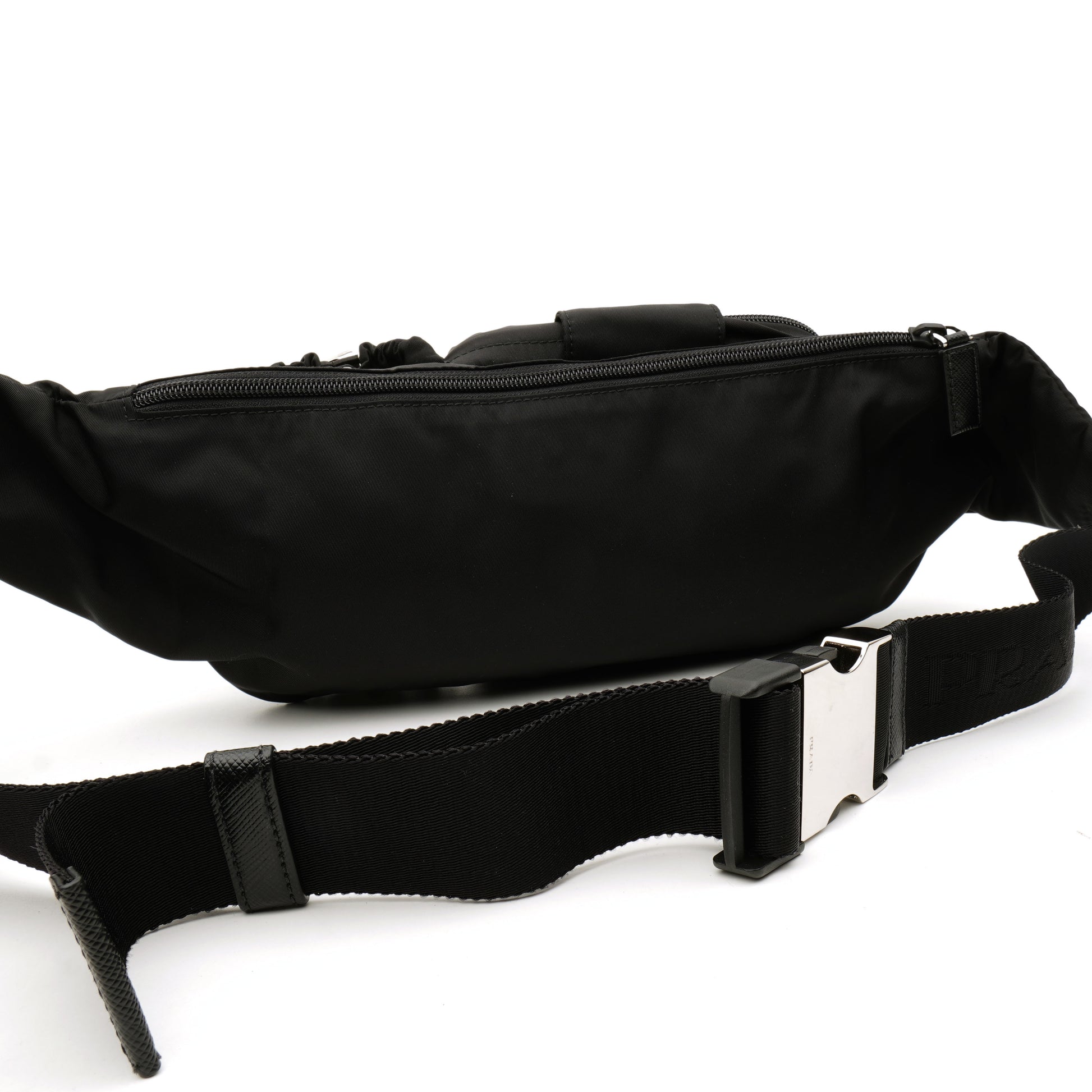 Prada Nylon Metal Triple Pocket Belt Bag Black