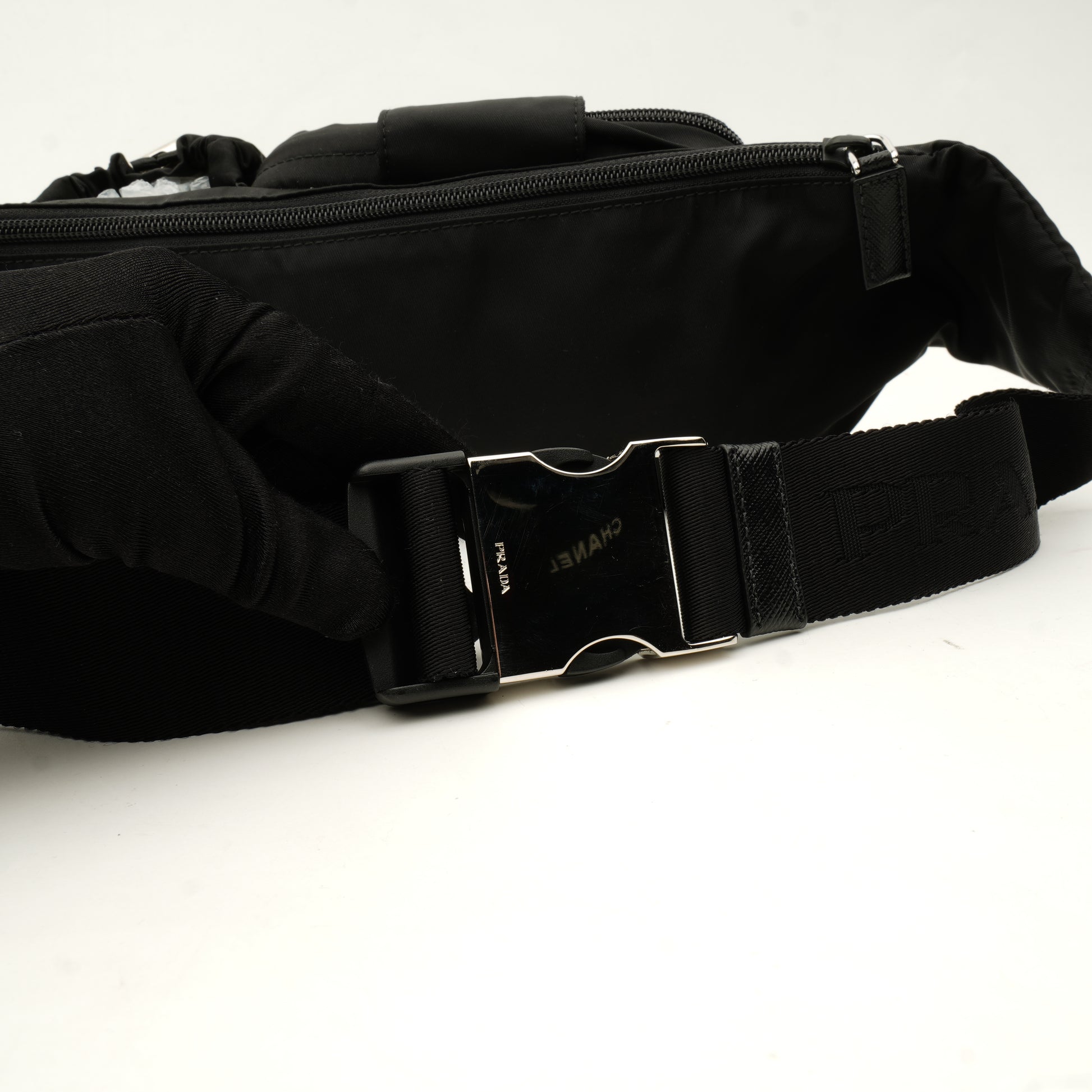 Prada Nylon Metal Triple Pocket Belt Bag Black