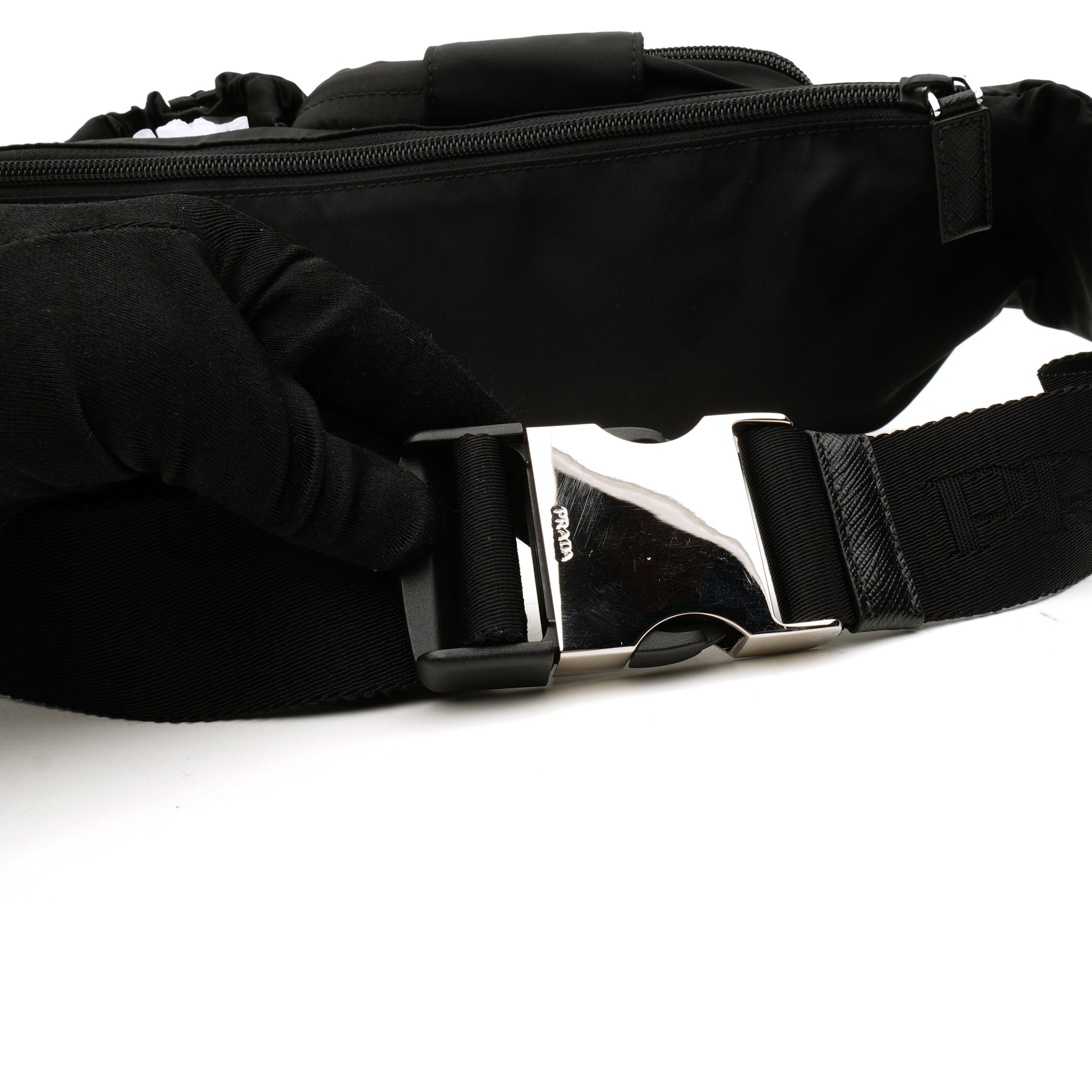Prada Nylon Metal Triple Pocket Belt Bag Black