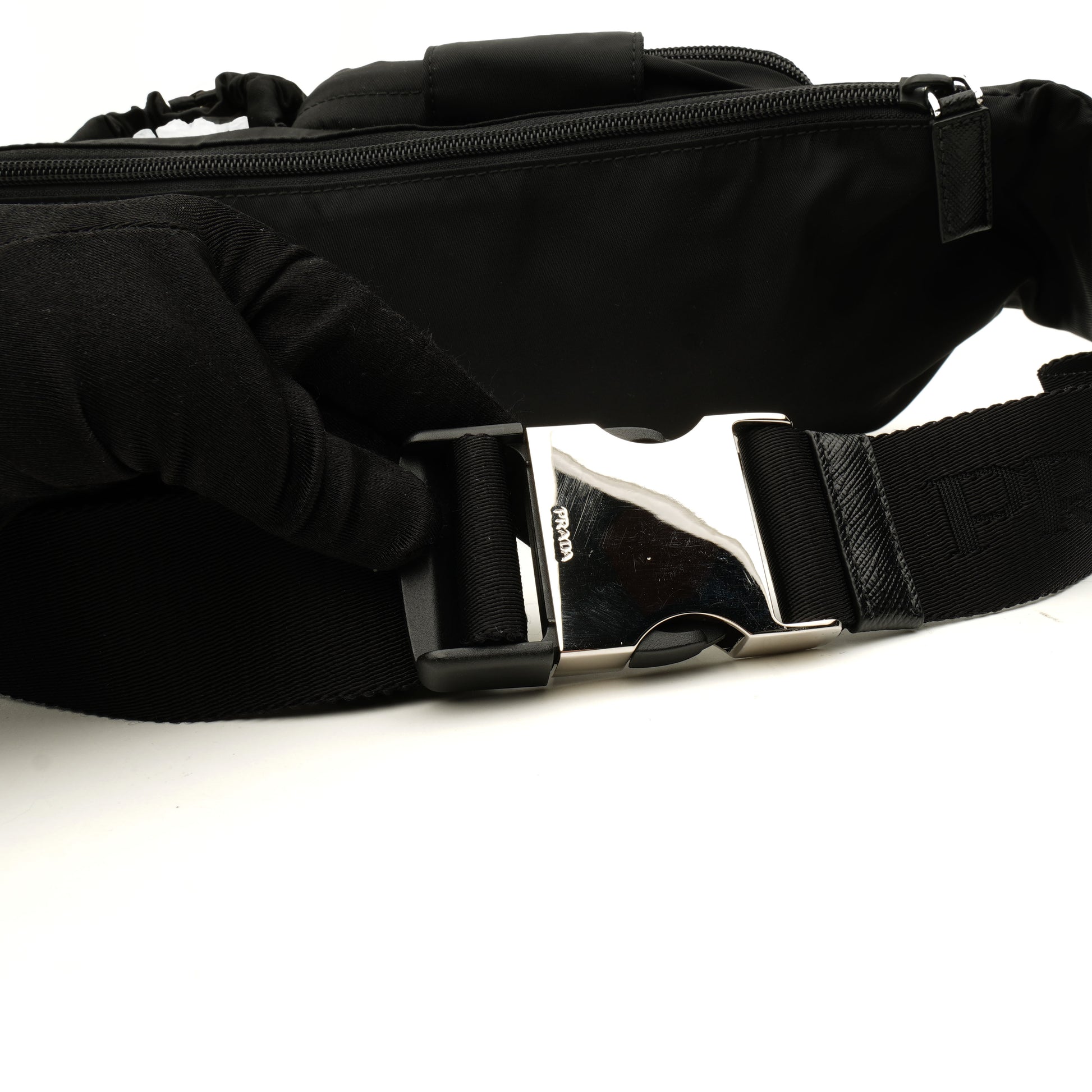 Prada Nylon Metal Triple Pocket Belt Bag Black