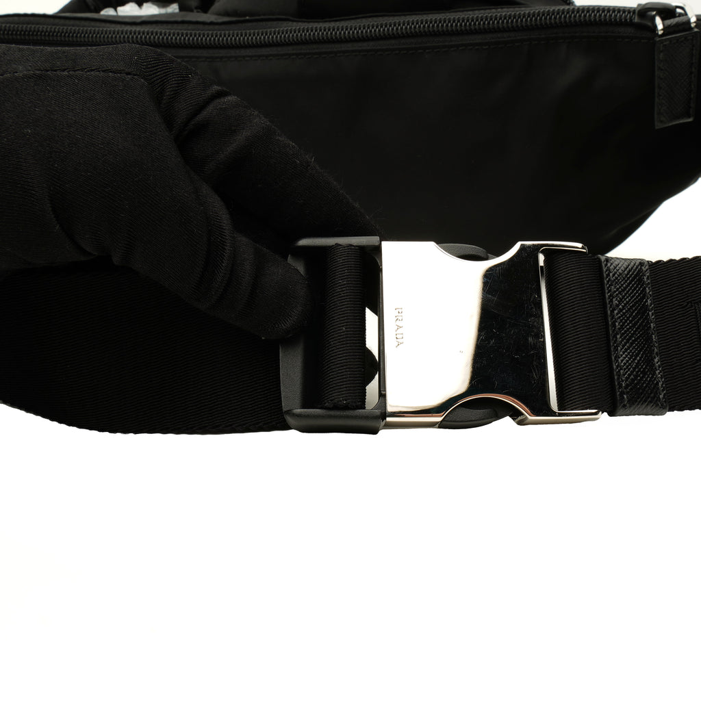 Prada Nylon Metal Triple Pocket Belt Bag Black