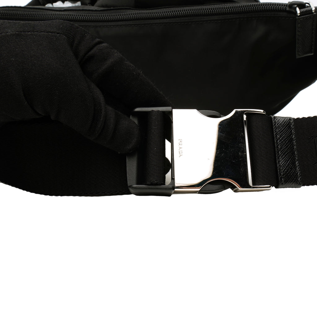 Prada Nylon Metal Triple Pocket Belt Bag Black