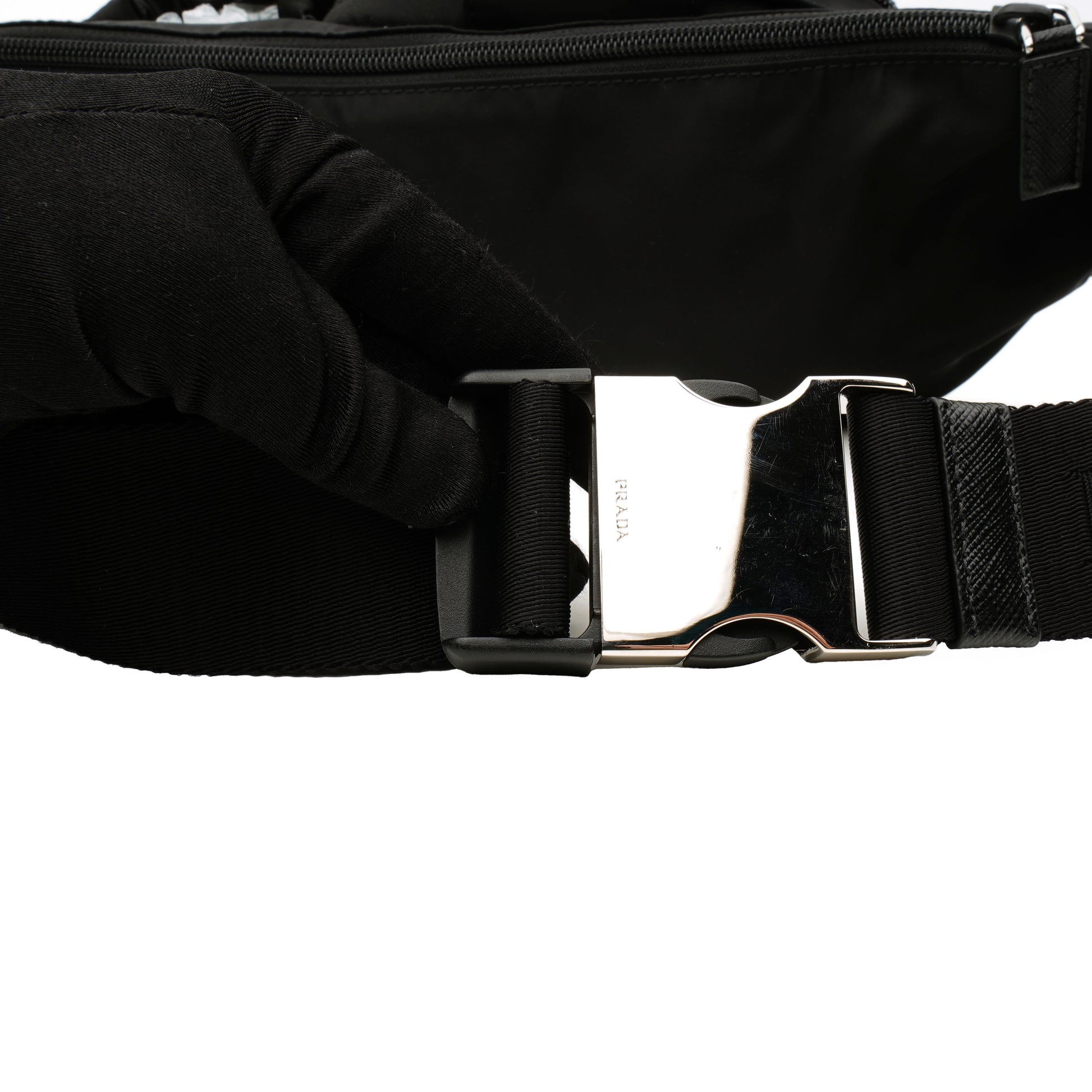 Prada Nylon Metal Triple Pocket Belt Bag Black